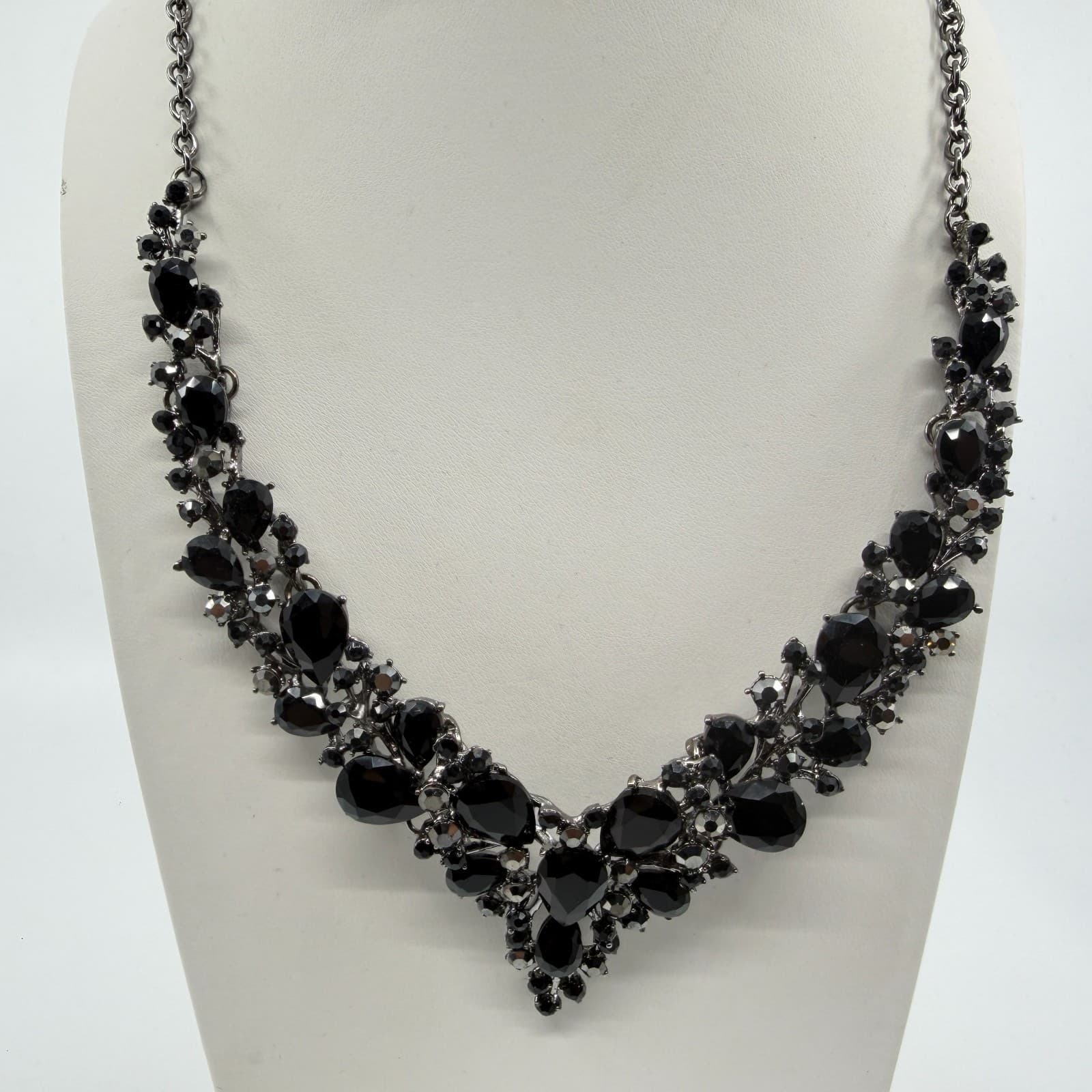 Dark Glam Statement Necklace Black Teardrop Crystal Gothic Choker Festival Boho - Thumbnail 8