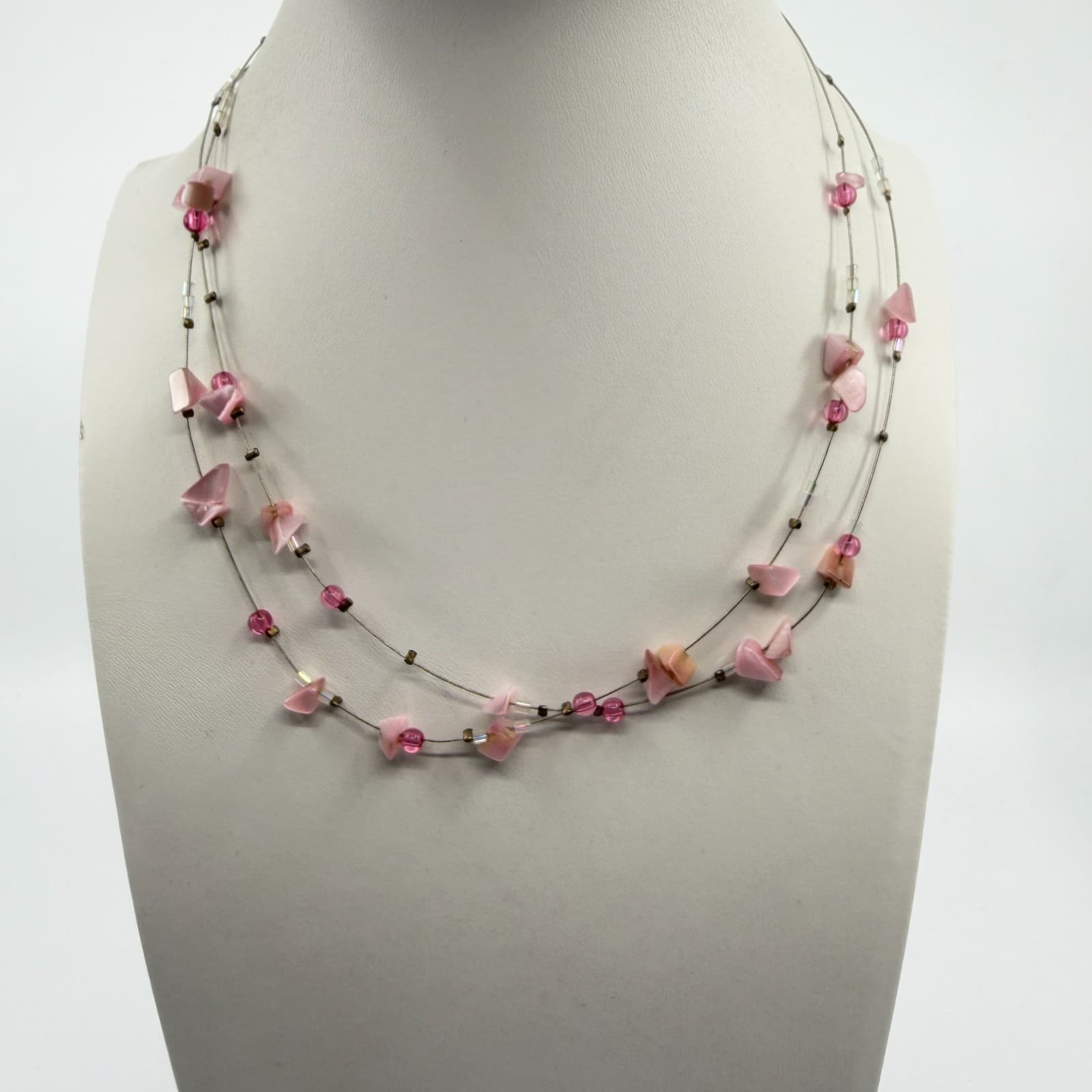 New York & Co. Layered Pink Bead Necklace Statement Floating Illusion Jewelry - Thumbnail 7