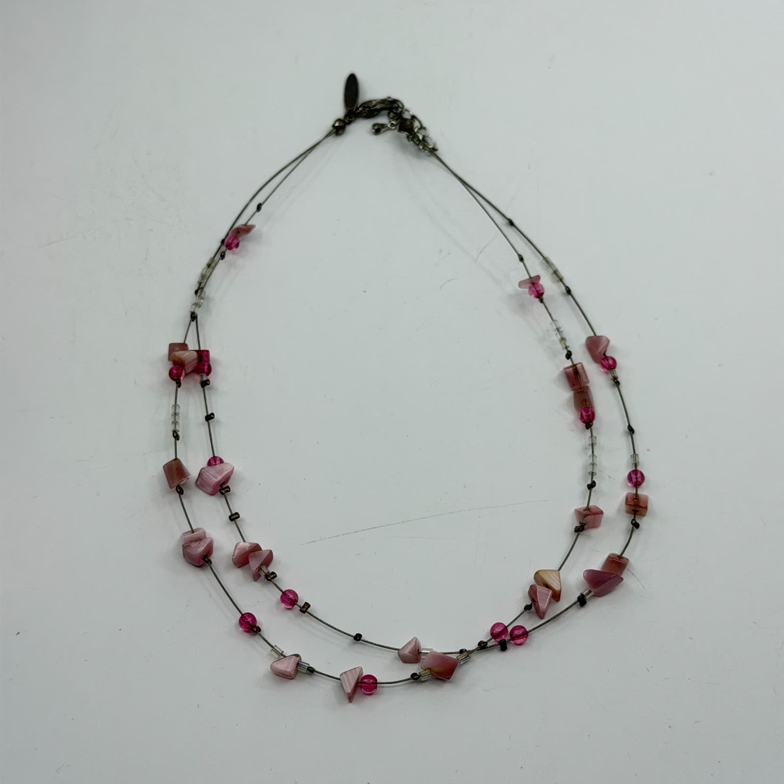 New York & Co. Layered Pink Bead Necklace Statement Floating Illusion Jewelry - Thumbnail 9
