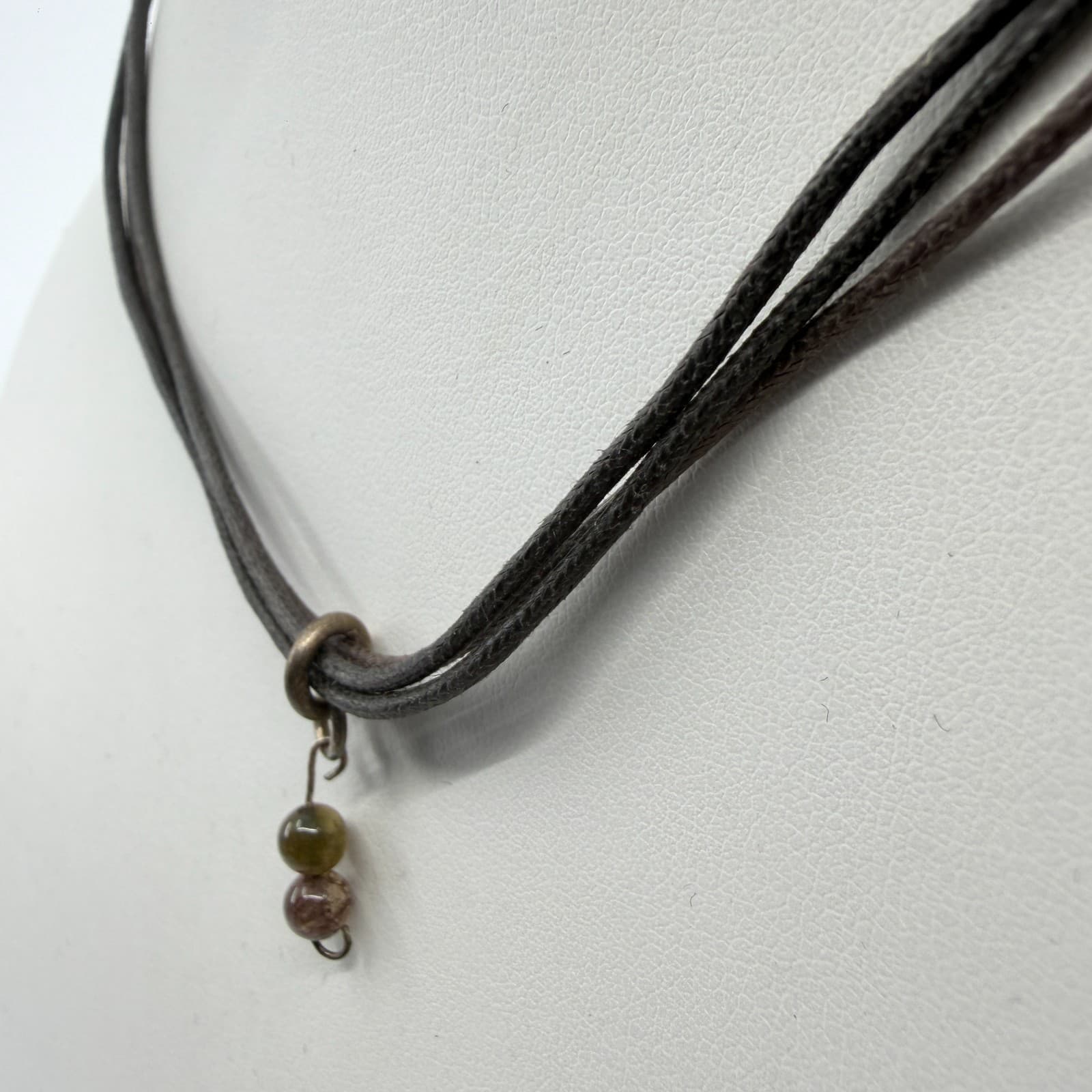 Minimalist Cord Necklace Brown Strands With Tiny Earth Tone Beaded Pendant Charm - Thumbnail 4