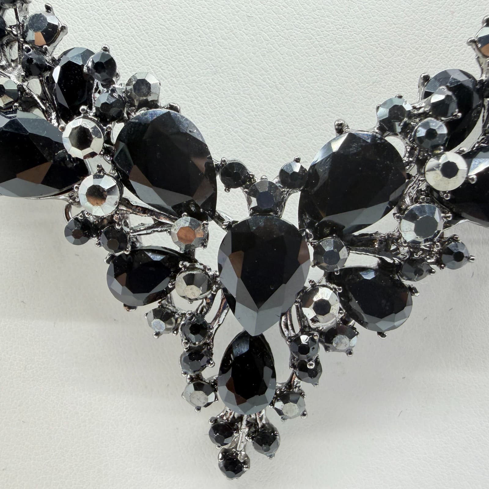 Dark Glam Statement Necklace Black Teardrop Crystal Gothic Choker Festival Boho - Thumbnail 7