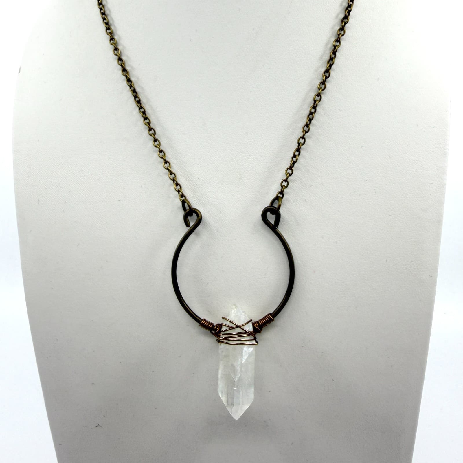 Raw Crystal Point Statement Necklace Bronze Tone Wire Wrapped Boho Festival Gift - Thumbnail 2