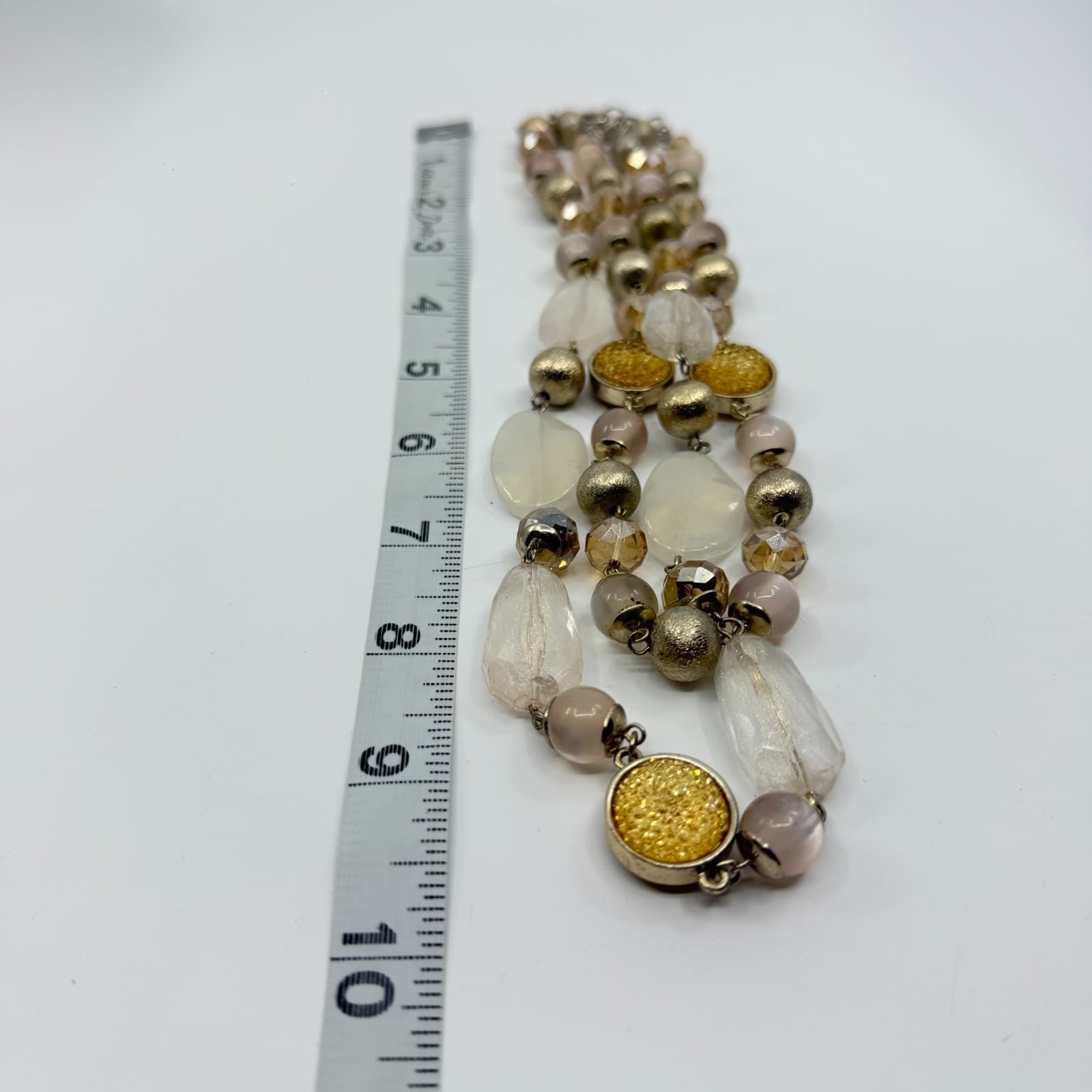 Ann Taylor Beaded Multi Strand Necklace Champagne Gold Tone Statement Boho Chic - Thumbnail 10