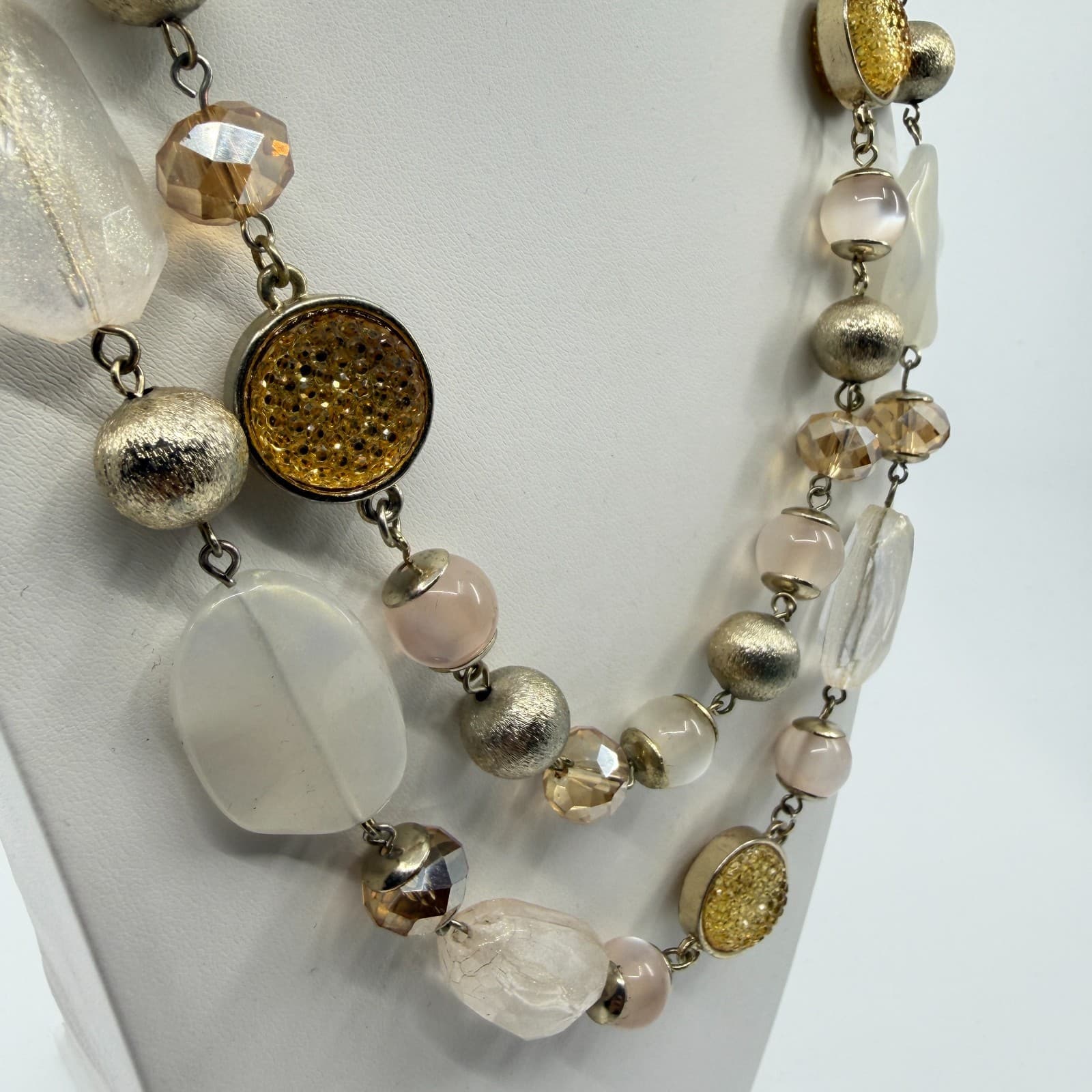 Ann Taylor Beaded Multi Strand Necklace Champagne Gold Tone Statement Boho Chic - Thumbnail 3
