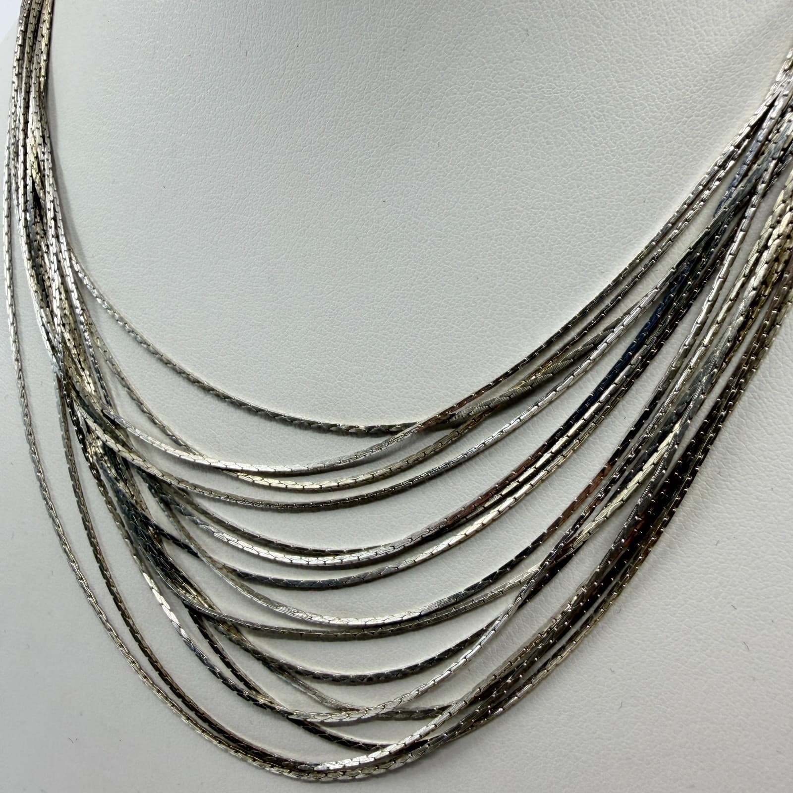 Multi-Strand Silver Tone Snake Chain Necklace Layered Statement Boho Festival - Thumbnail 8
