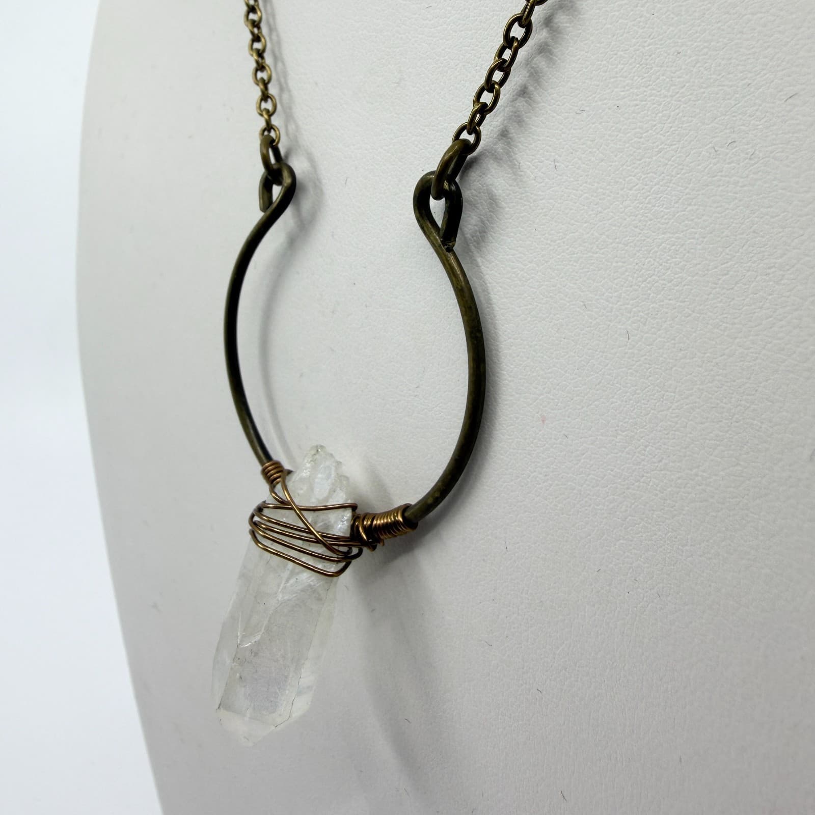 Raw Crystal Point Statement Necklace Bronze Tone Wire Wrapped Boho Festival Gift - Thumbnail 5