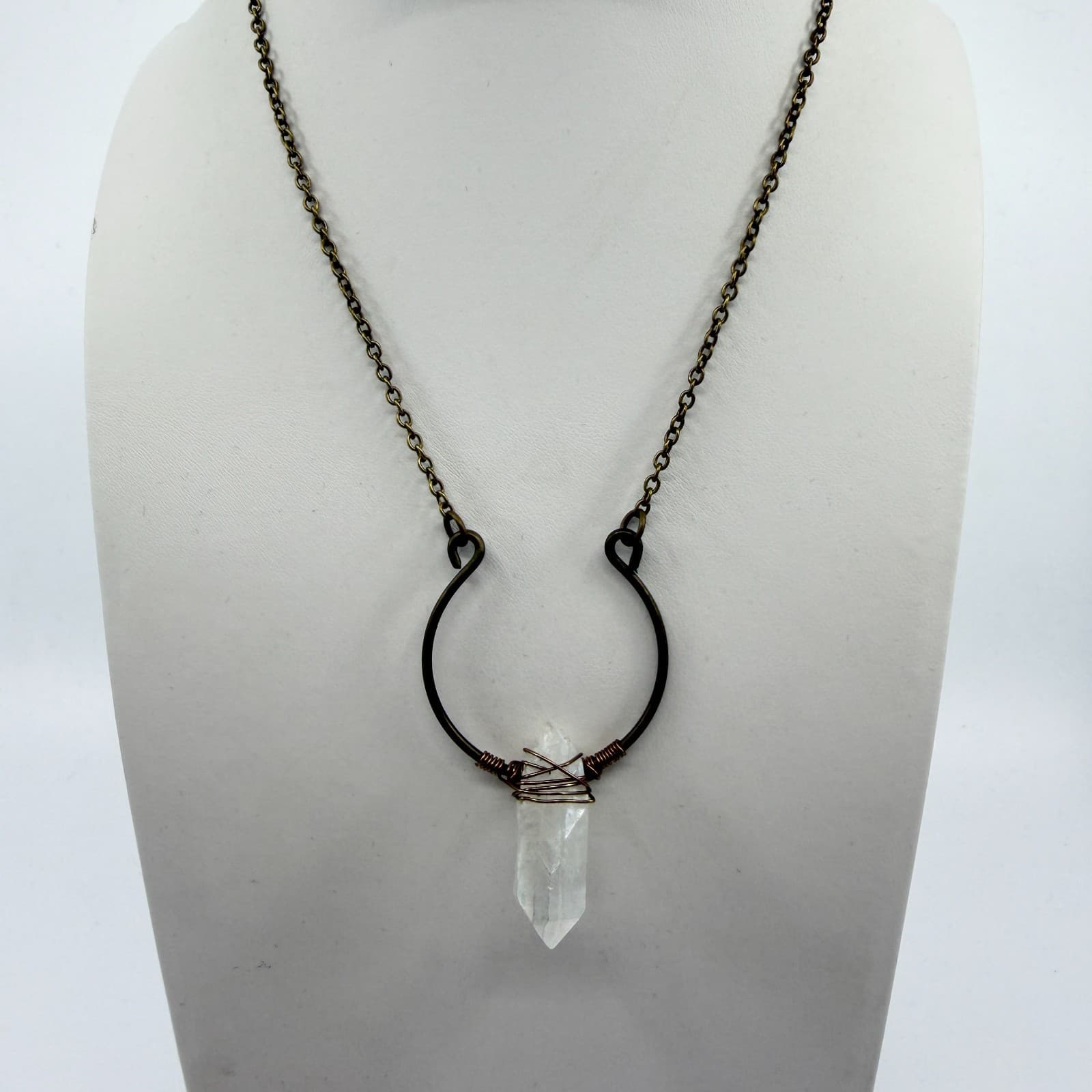 Raw Crystal Point Statement Necklace Bronze Tone Wire Wrapped Boho Festival Gift - Thumbnail 3