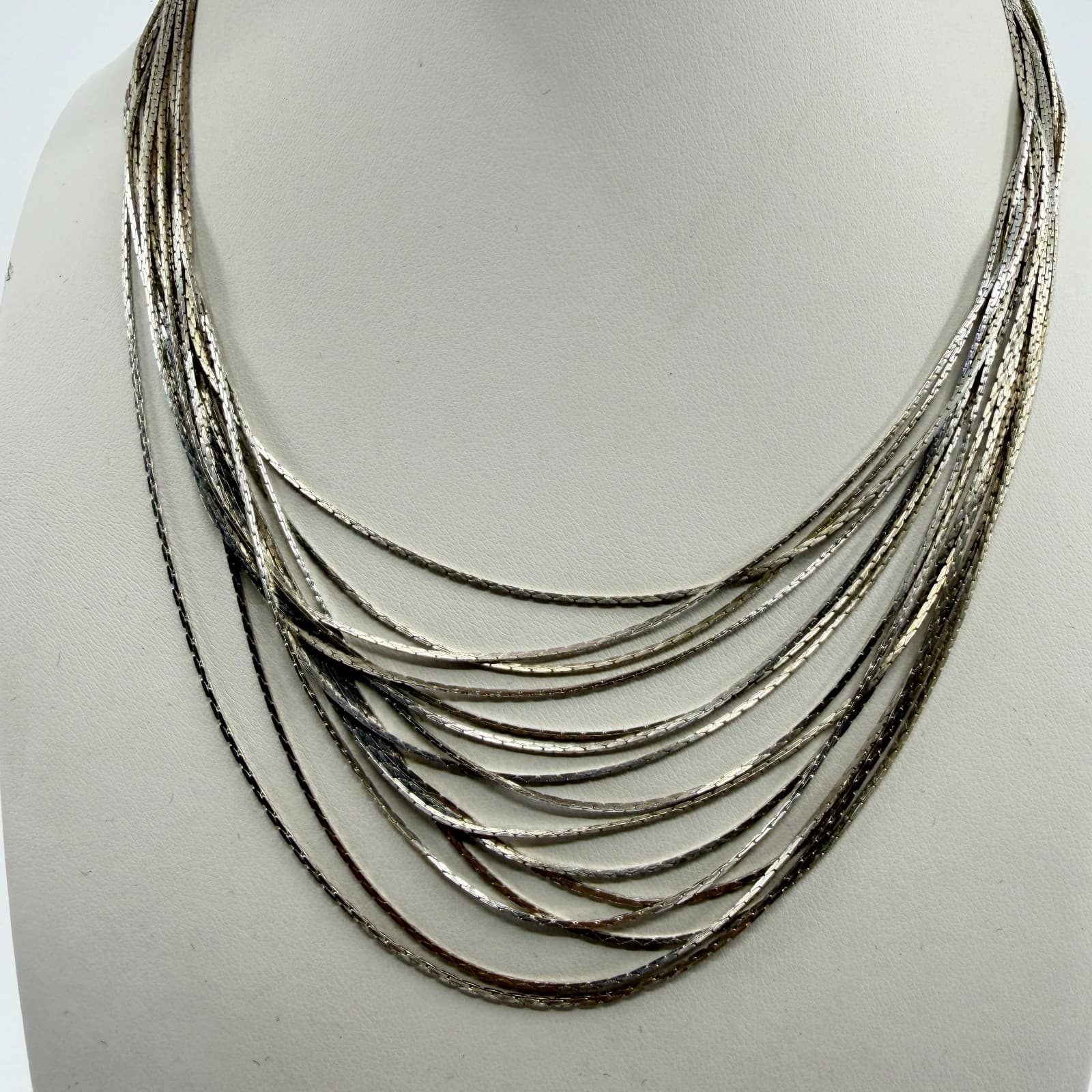 Multi-Strand Silver Tone Snake Chain Necklace Layered Statement Boho Festival - Thumbnail 2