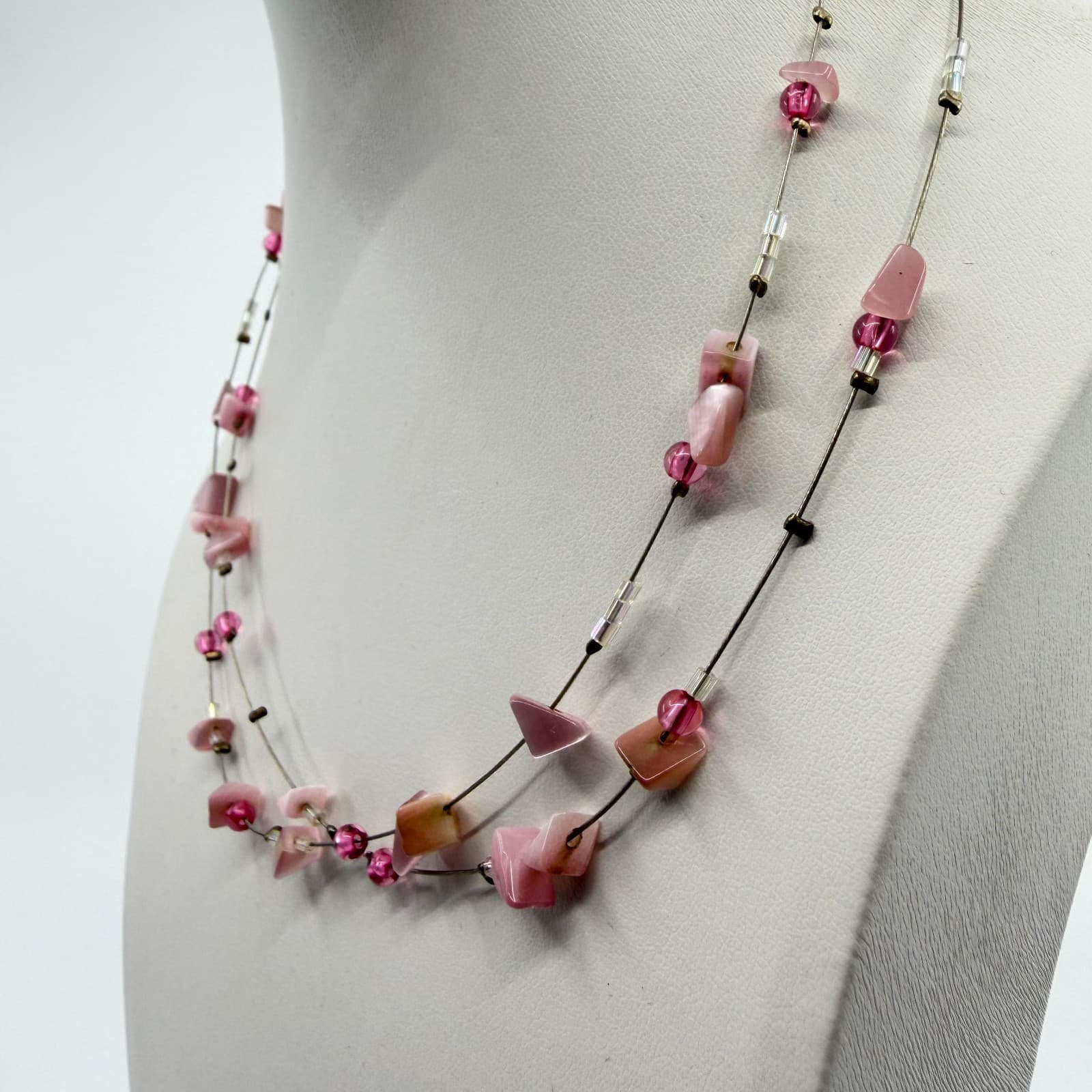 New York & Co. Layered Pink Bead Necklace Statement Floating Illusion Jewelry - Thumbnail 6