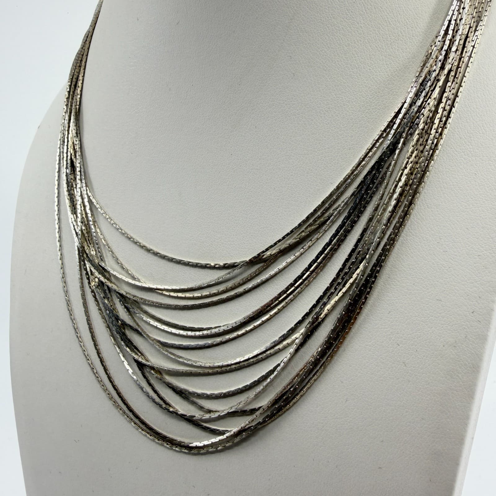 Multi-Strand Silver Tone Snake Chain Necklace Layered Statement Boho Festival - Thumbnail 6