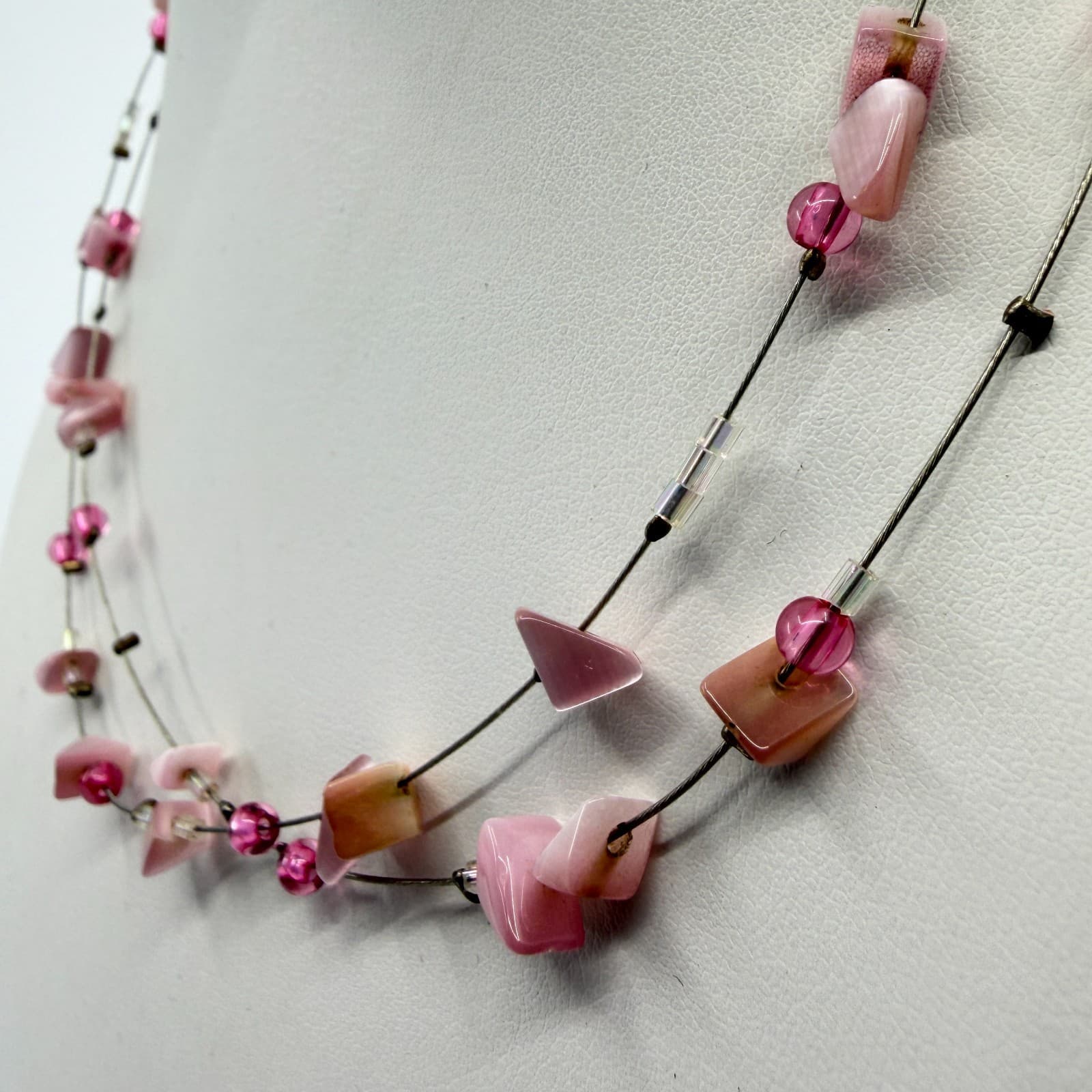 New York & Co. Layered Pink Bead Necklace Statement Floating Illusion Jewelry - Thumbnail 5