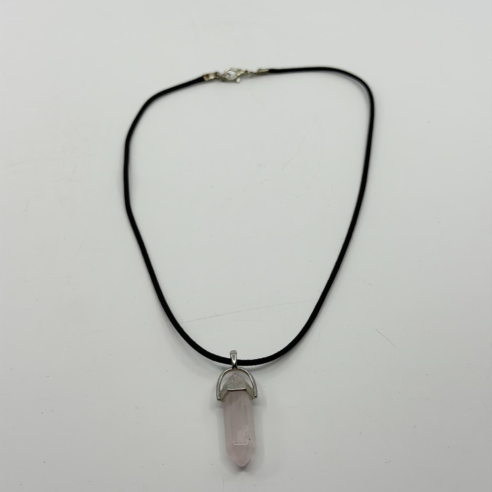 Minimalist Rose Quartz Point Pendant Necklace Black Cord Boho Crystal Jewelry - Thumbnail 7