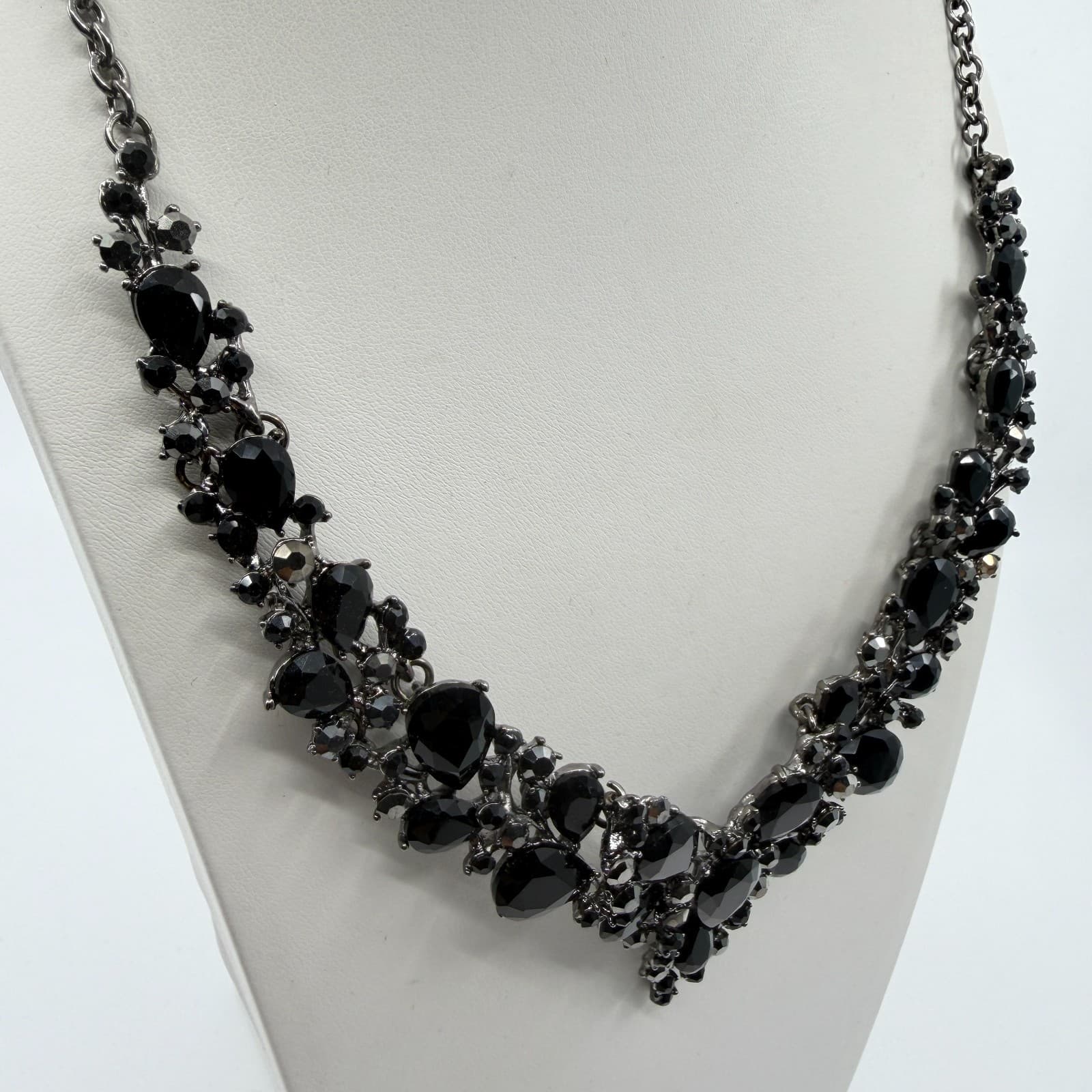 Dark Glam Statement Necklace Black Teardrop Crystal Gothic Choker Festival Boho - Thumbnail 3