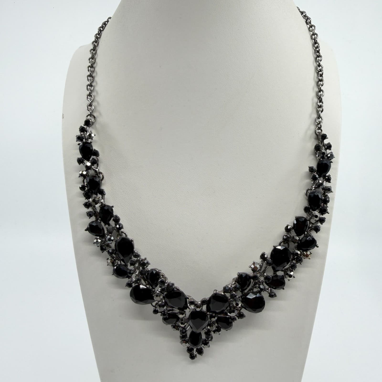 Dark Glam Statement Necklace Black Teardrop Crystal Gothic Choker Festival Boho - Thumbnail 2