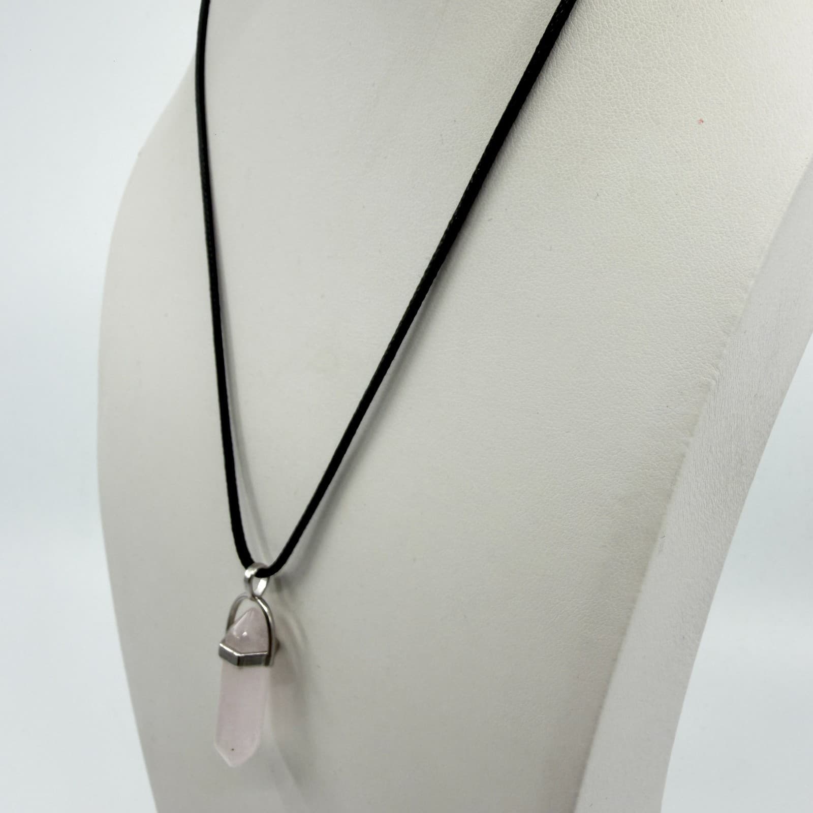 Minimalist Rose Quartz Point Pendant Necklace Black Cord Boho Crystal Jewelry - Thumbnail 5