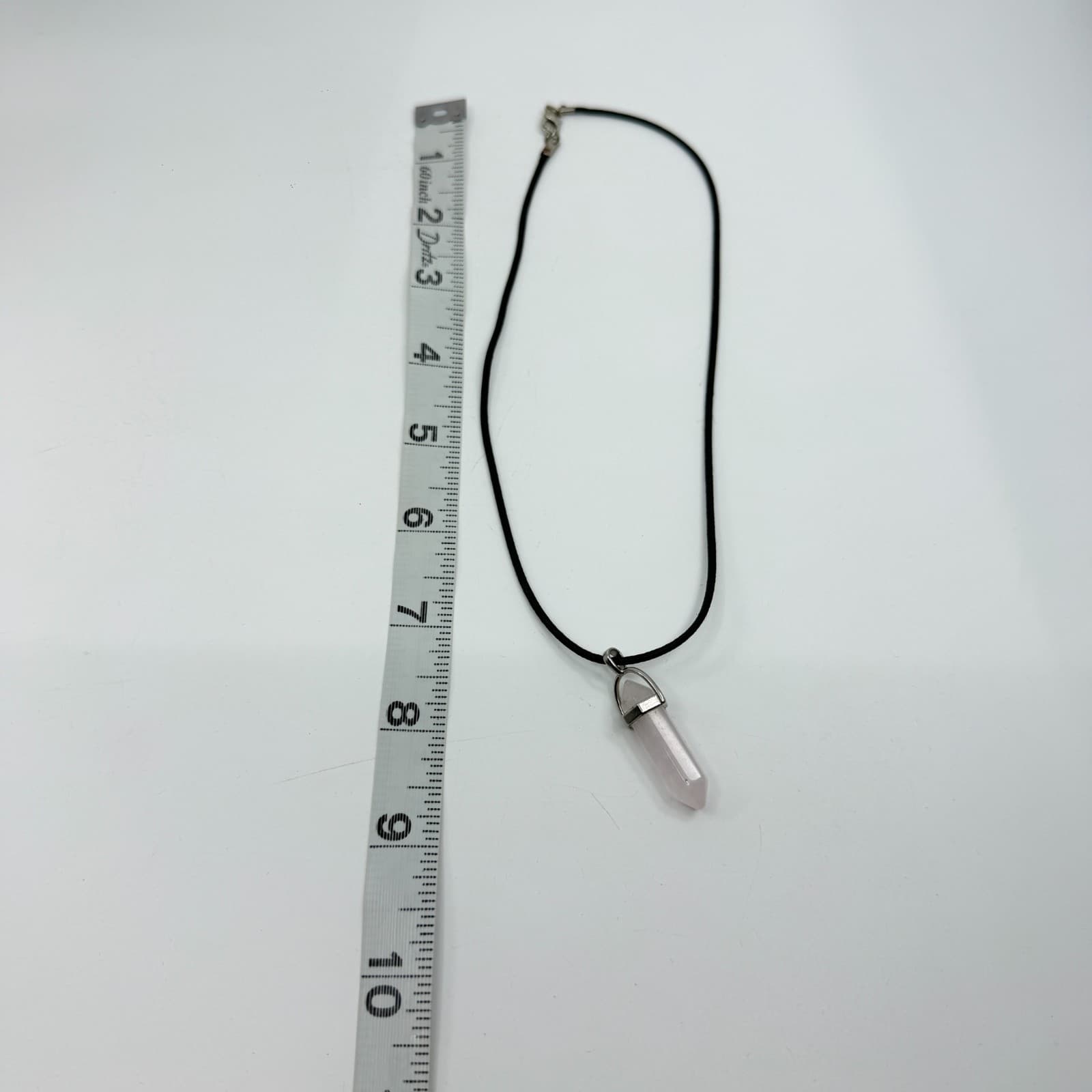 Minimalist Rose Quartz Point Pendant Necklace Black Cord Boho Crystal Jewelry - Thumbnail 9