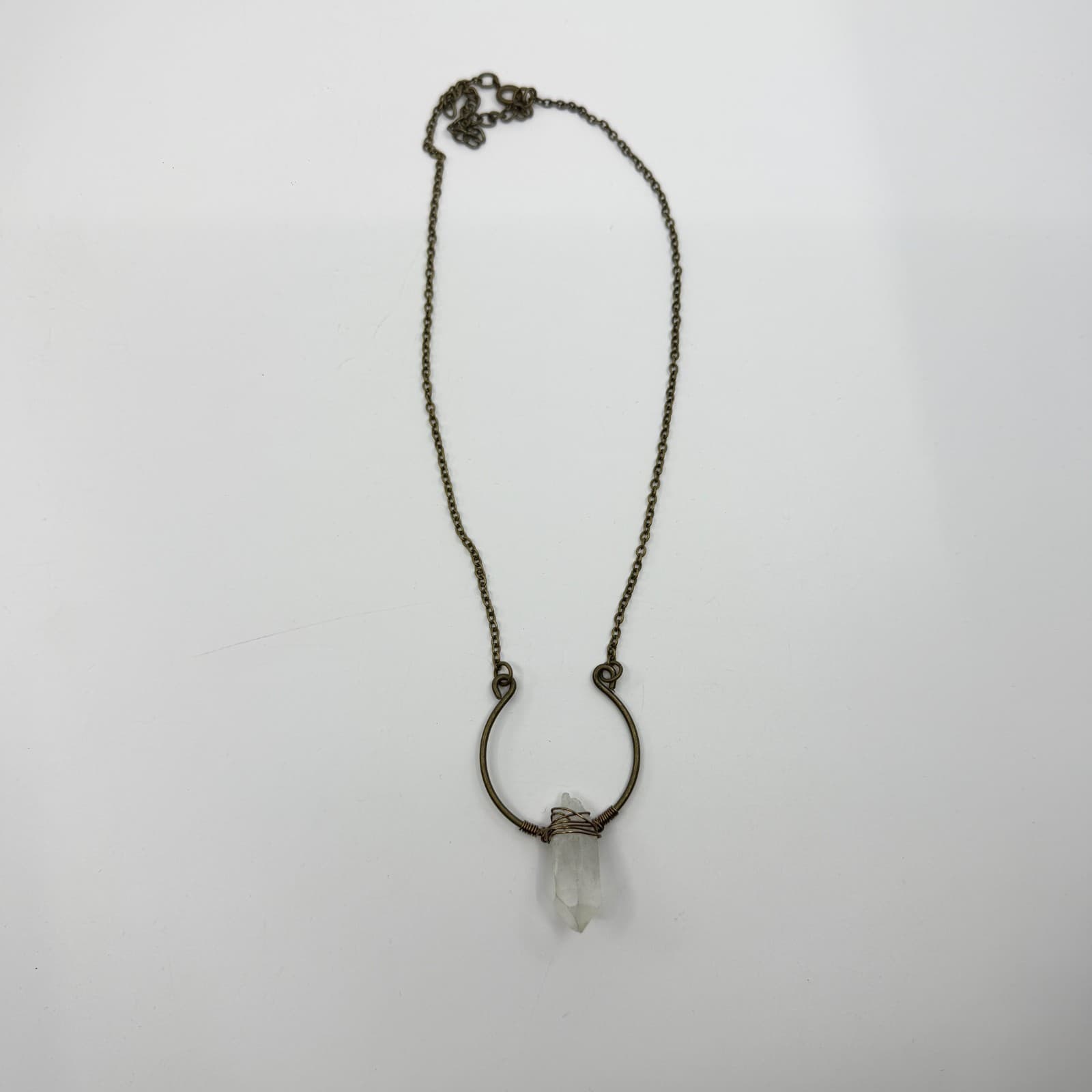 Raw Crystal Point Statement Necklace Bronze Tone Wire Wrapped Boho Festival Gift - Thumbnail 8