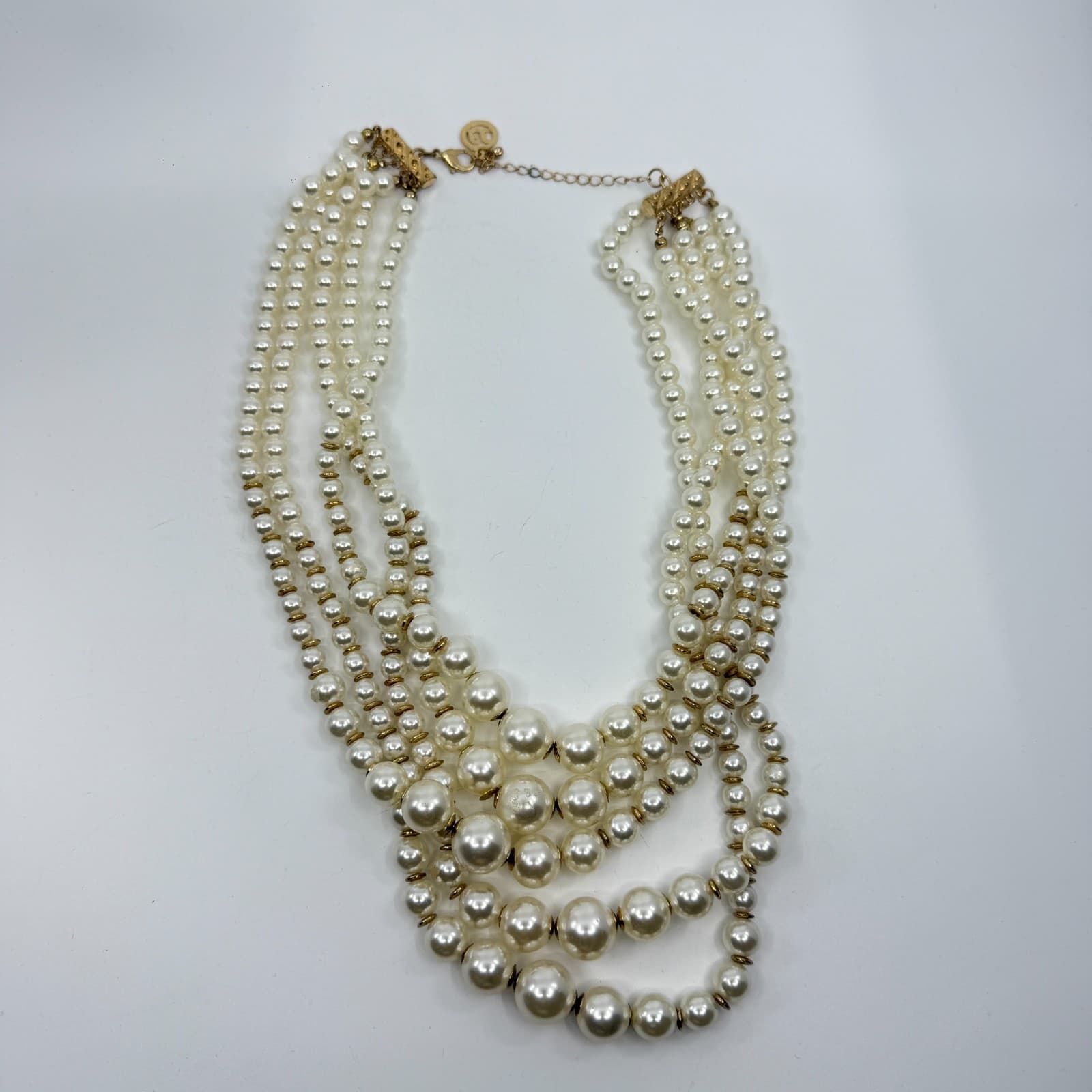 Multi Strand Pearl Statement Necklace Gold Tone Layered Boho Wedding Gift Party - Thumbnail 9