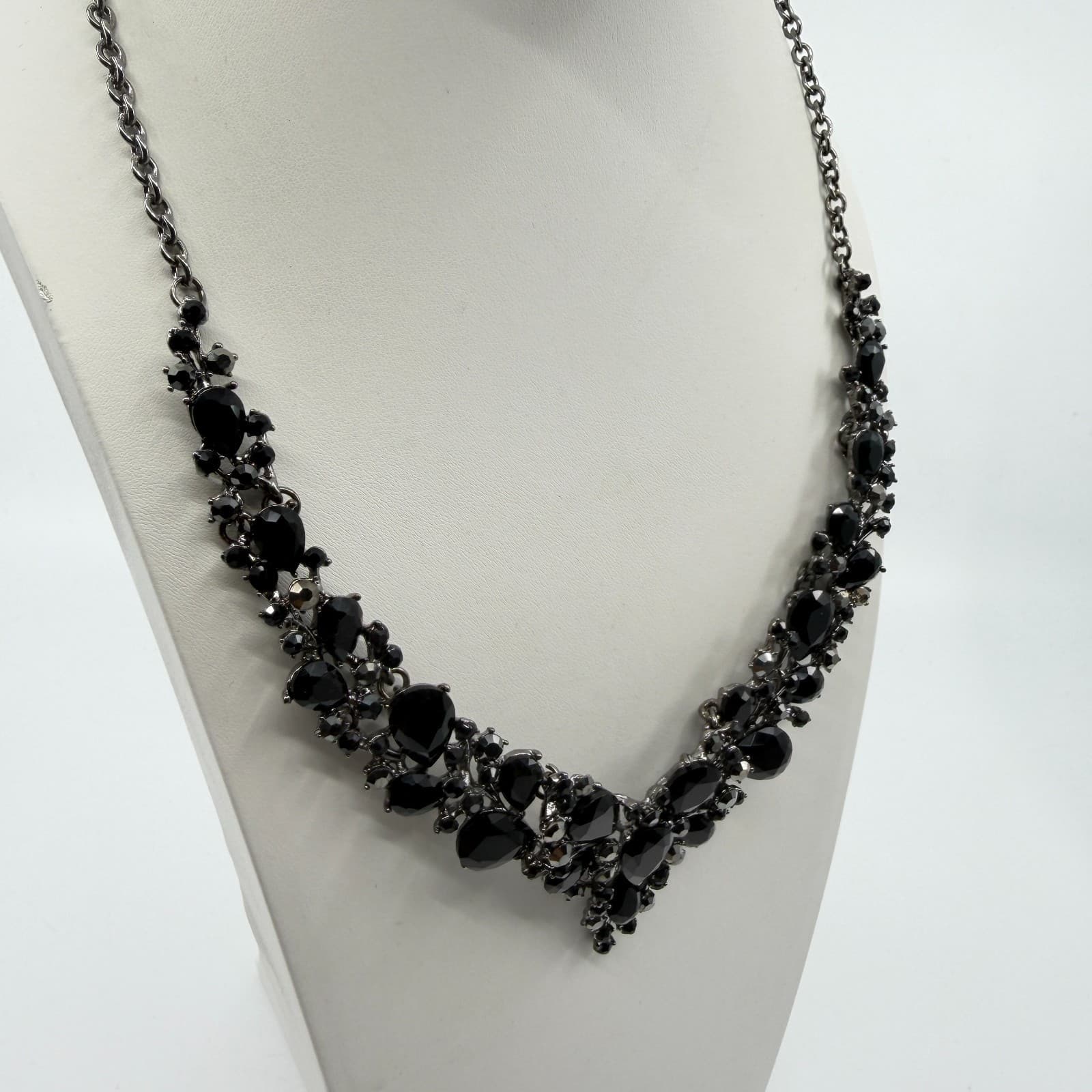 Dark Glam Statement Necklace Black Teardrop Crystal Gothic Choker Festival Boho - Thumbnail 4