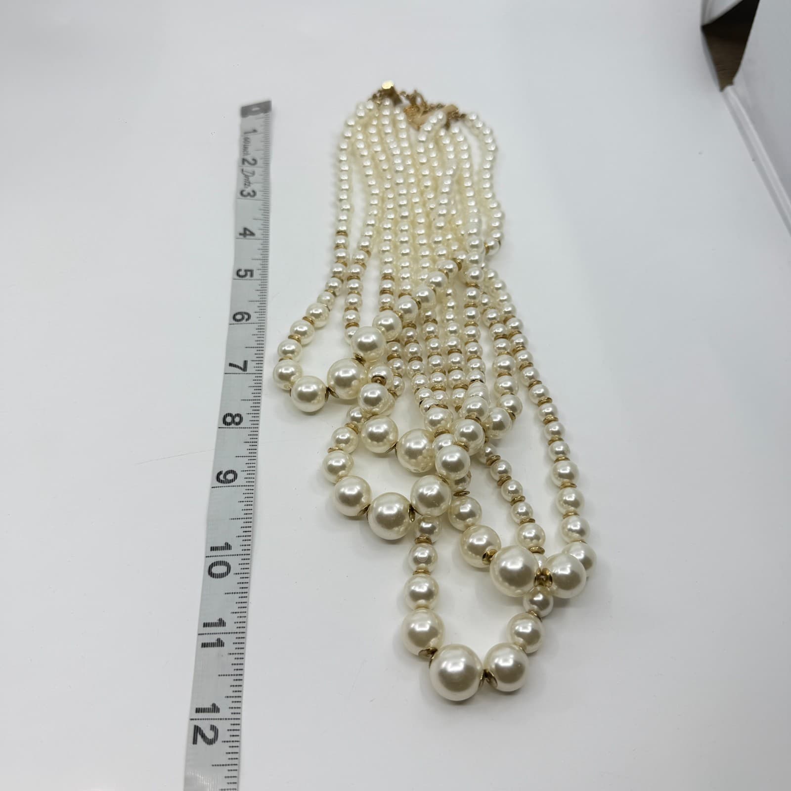 Multi Strand Pearl Statement Necklace Gold Tone Layered Boho Wedding Gift Party - Thumbnail 10