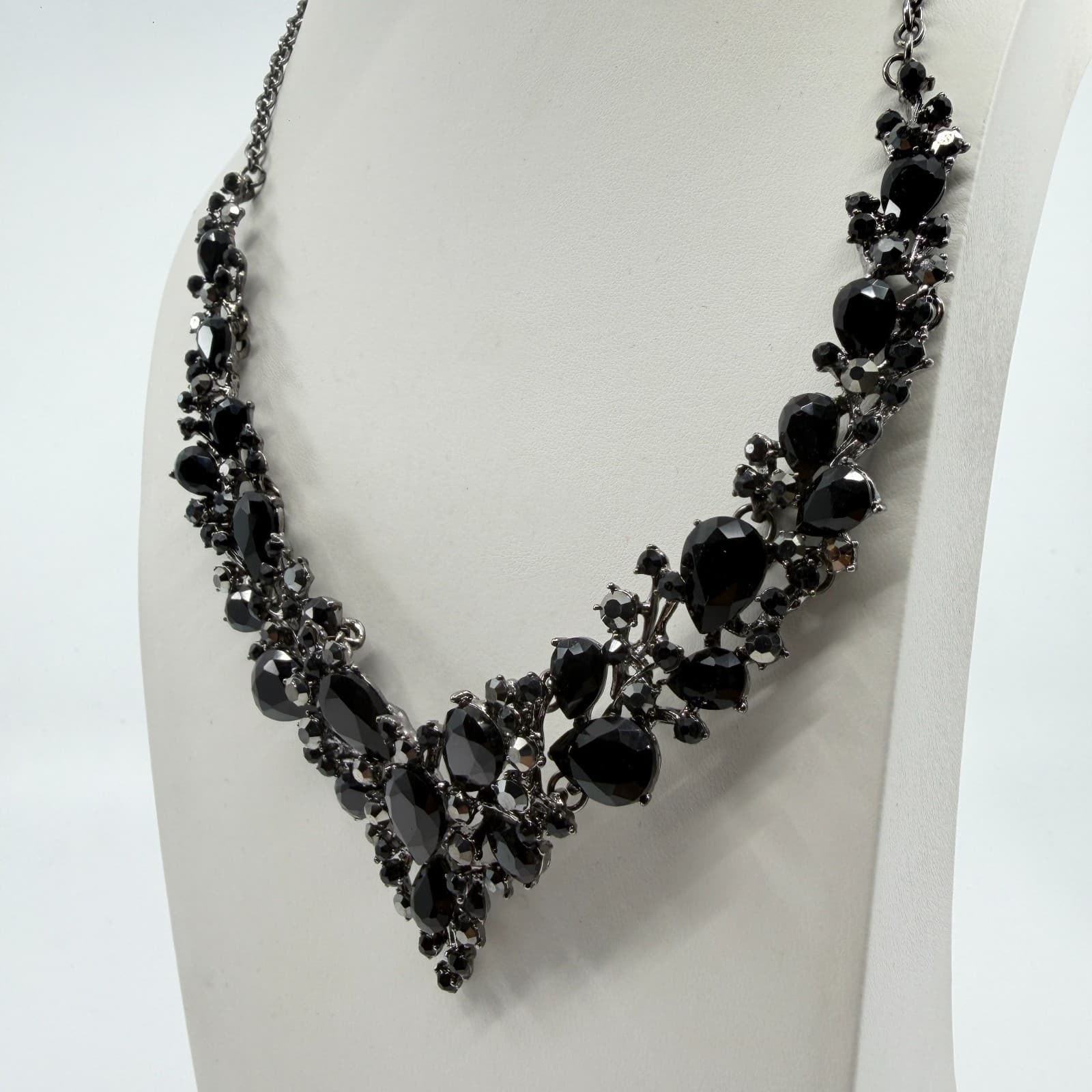Dark Glam Statement Necklace Black Teardrop Crystal Gothic Choker Festival Boho - Thumbnail 5