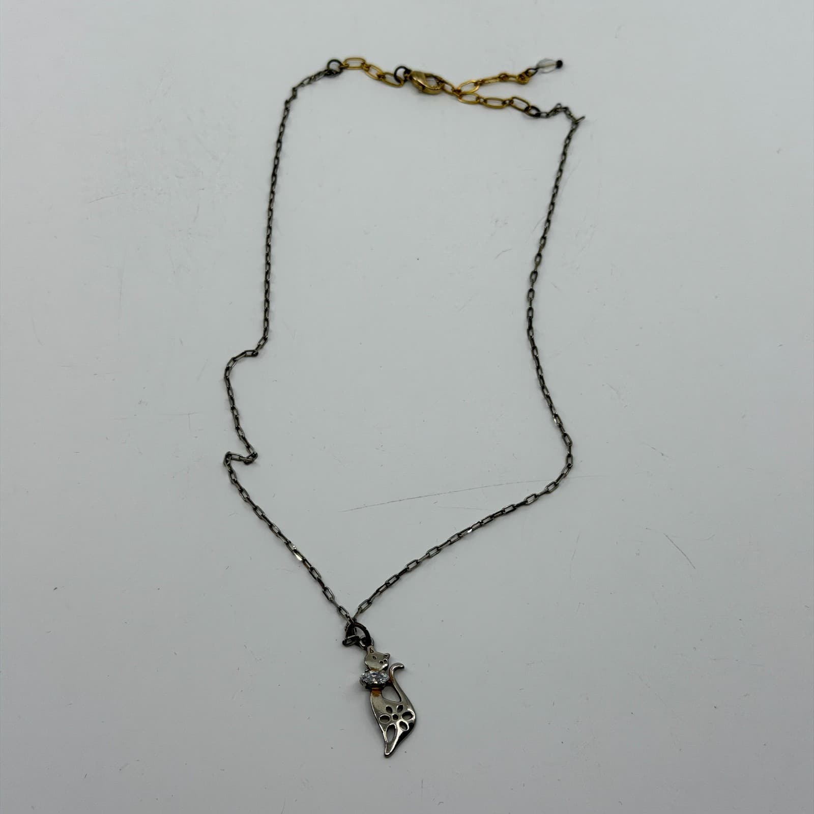 Whimsical Cat Pendant Necklace Silver Tone Cubic Zirconia Gift for Cat Lovers - Thumbnail 7