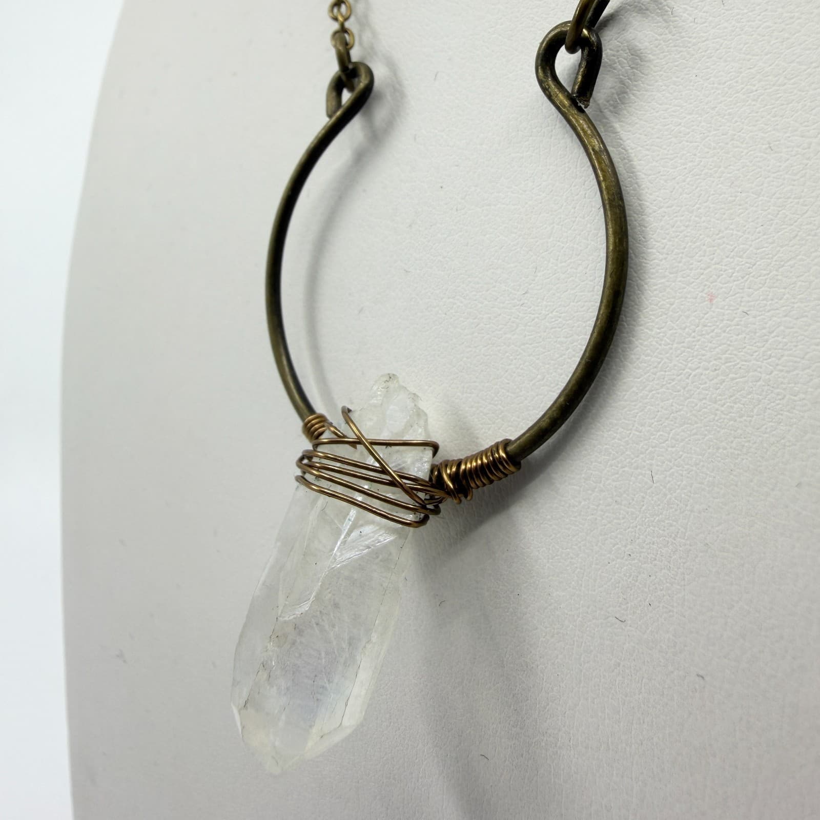 Raw Crystal Point Statement Necklace Bronze Tone Wire Wrapped Boho Festival Gift - Thumbnail 6