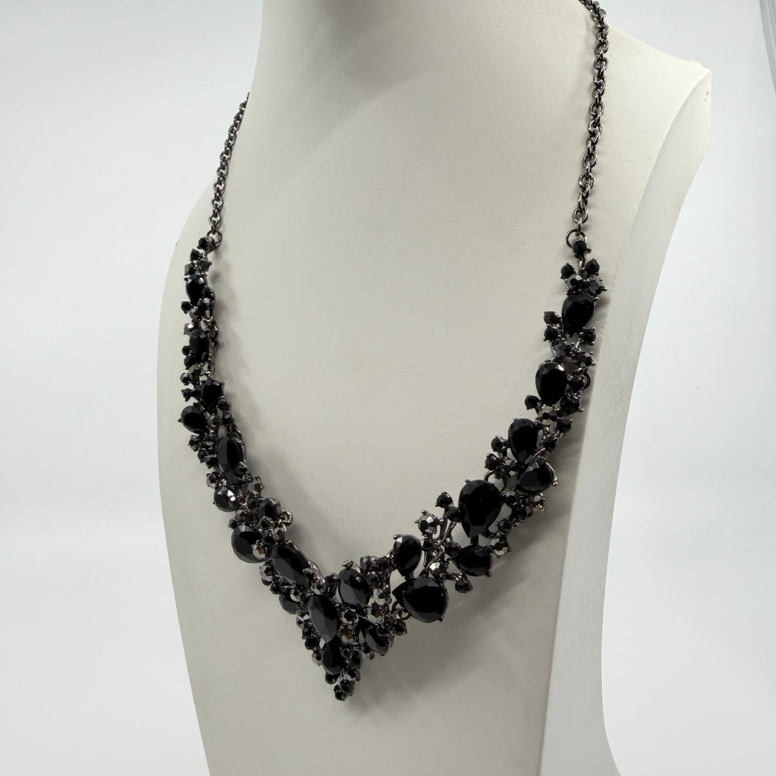 Dark Glam Statement Necklace Black Teardrop Crystal Gothic Choker Festival Boho - Thumbnail 6