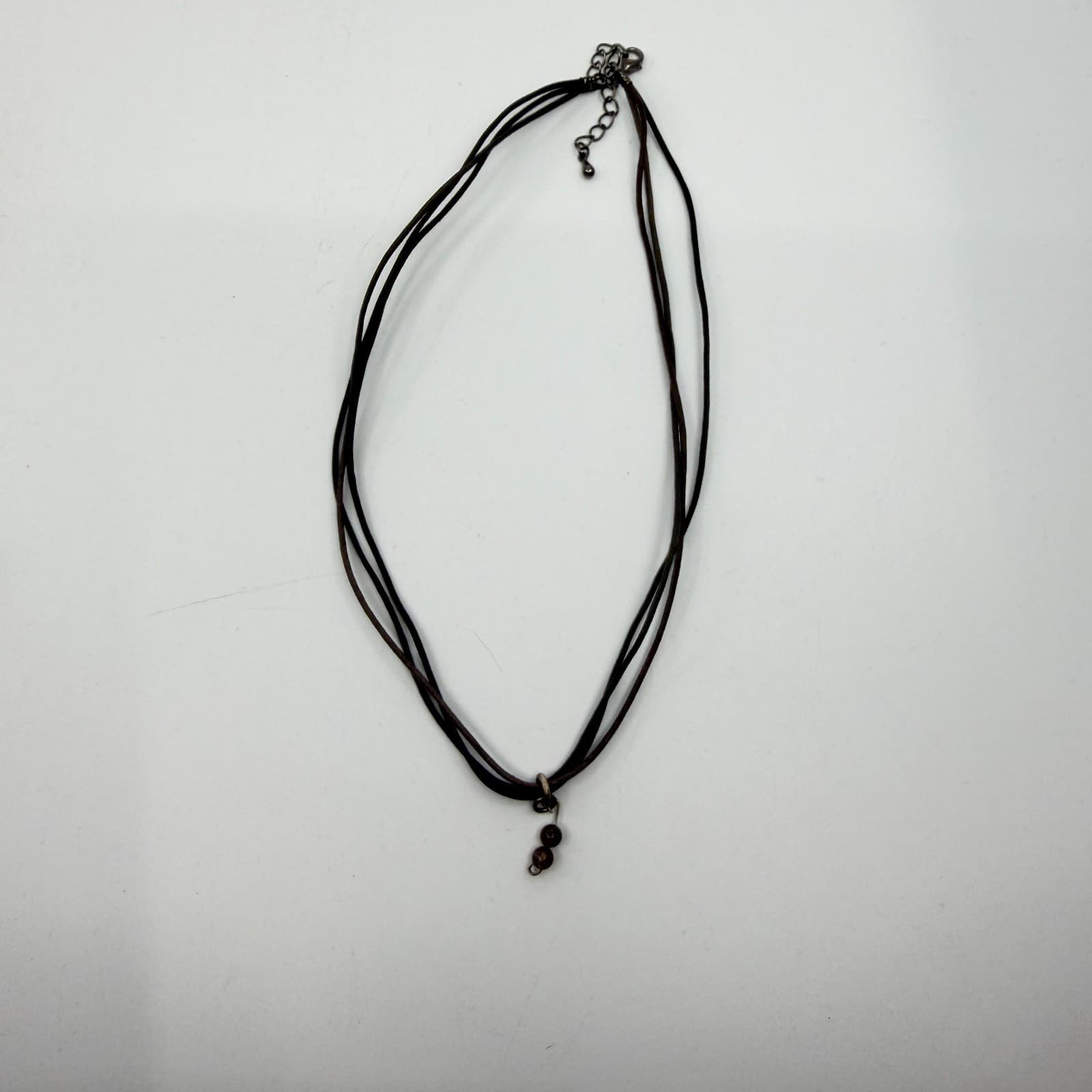 Minimalist Cord Necklace Brown Strands With Tiny Earth Tone Beaded Pendant Charm - Thumbnail 8