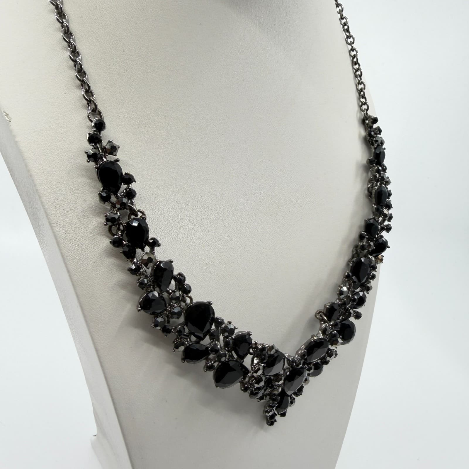 Dark Glam Statement Necklace Black Teardrop Crystal Gothic Choker Festival Boho - Thumbnail 9