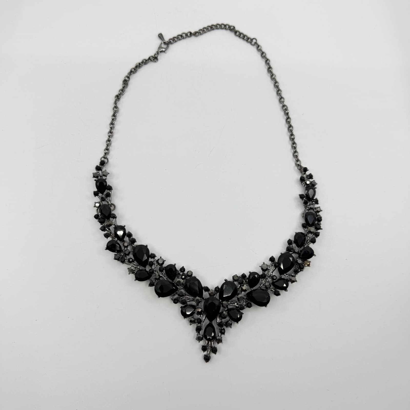 Dark Glam Statement Necklace Black Teardrop Crystal Gothic Choker Festival Boho - Thumbnail 11