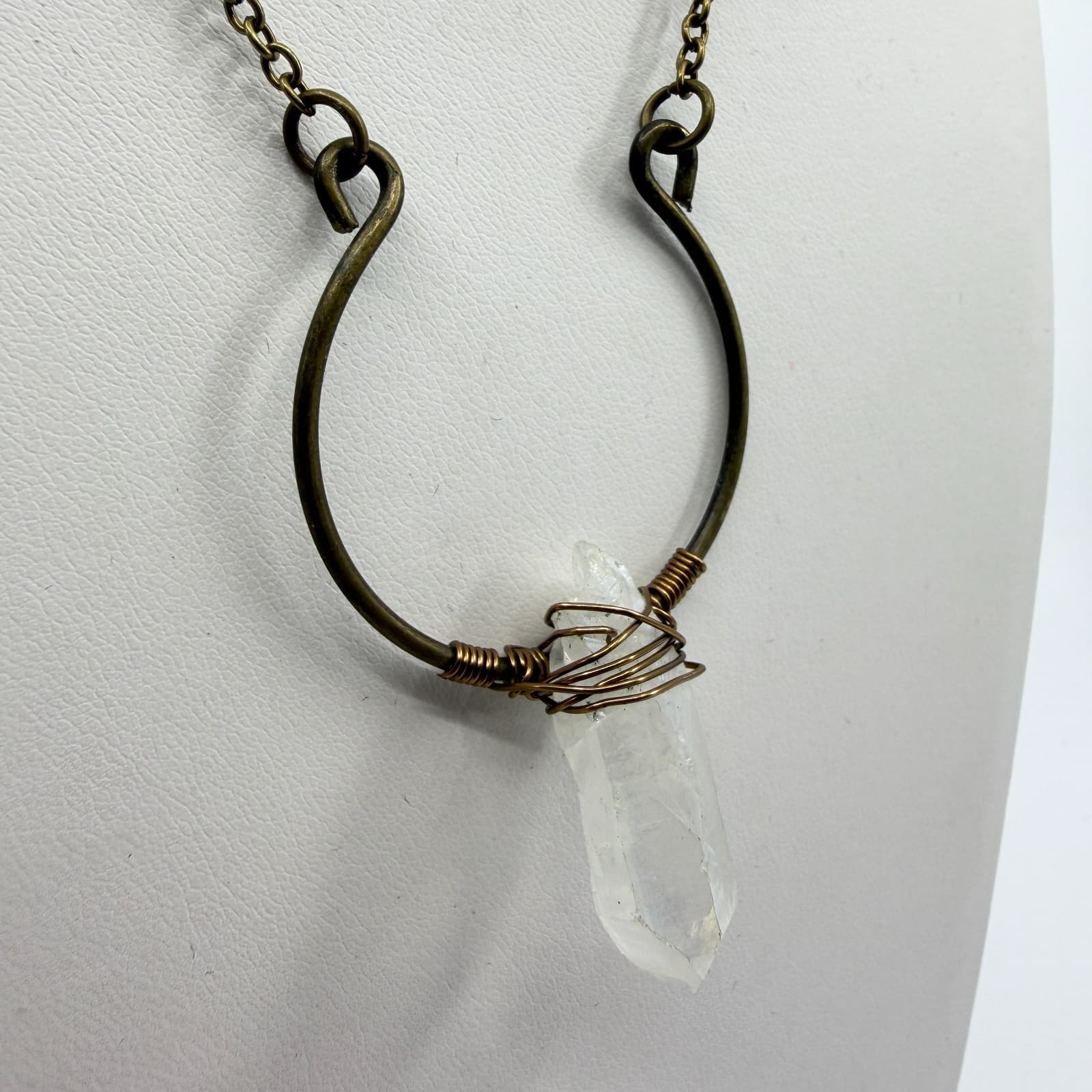 Raw Crystal Point Statement Necklace Bronze Tone Wire Wrapped Boho Festival Gift - Thumbnail 4