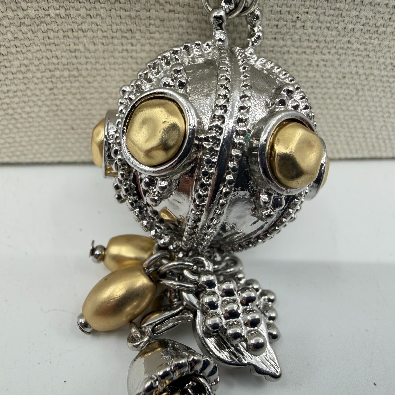 Two-Tone Statement Pendant Necklace Gold & Silver Tone Metallic Tassel Layering - Thumbnail 6