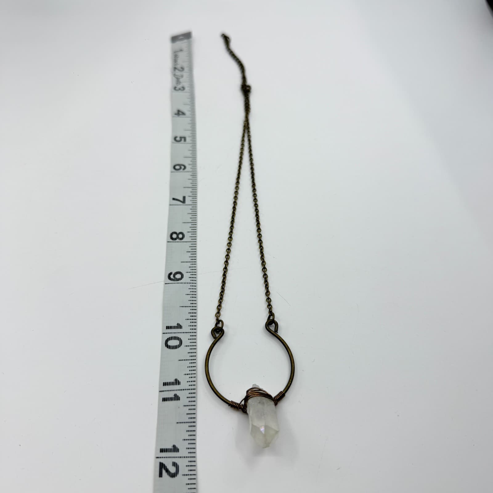 Raw Crystal Point Statement Necklace Bronze Tone Wire Wrapped Boho Festival Gift - Thumbnail 9