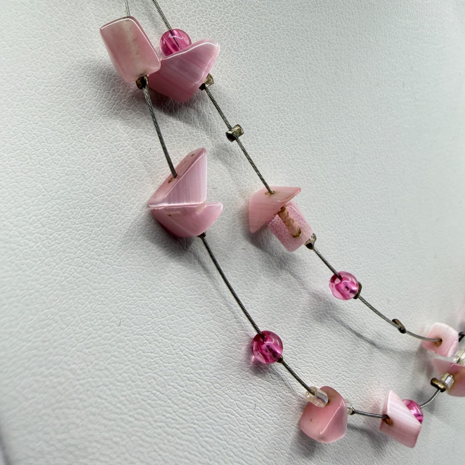 New York & Co. Layered Pink Bead Necklace Statement Floating Illusion Jewelry - Thumbnail 4