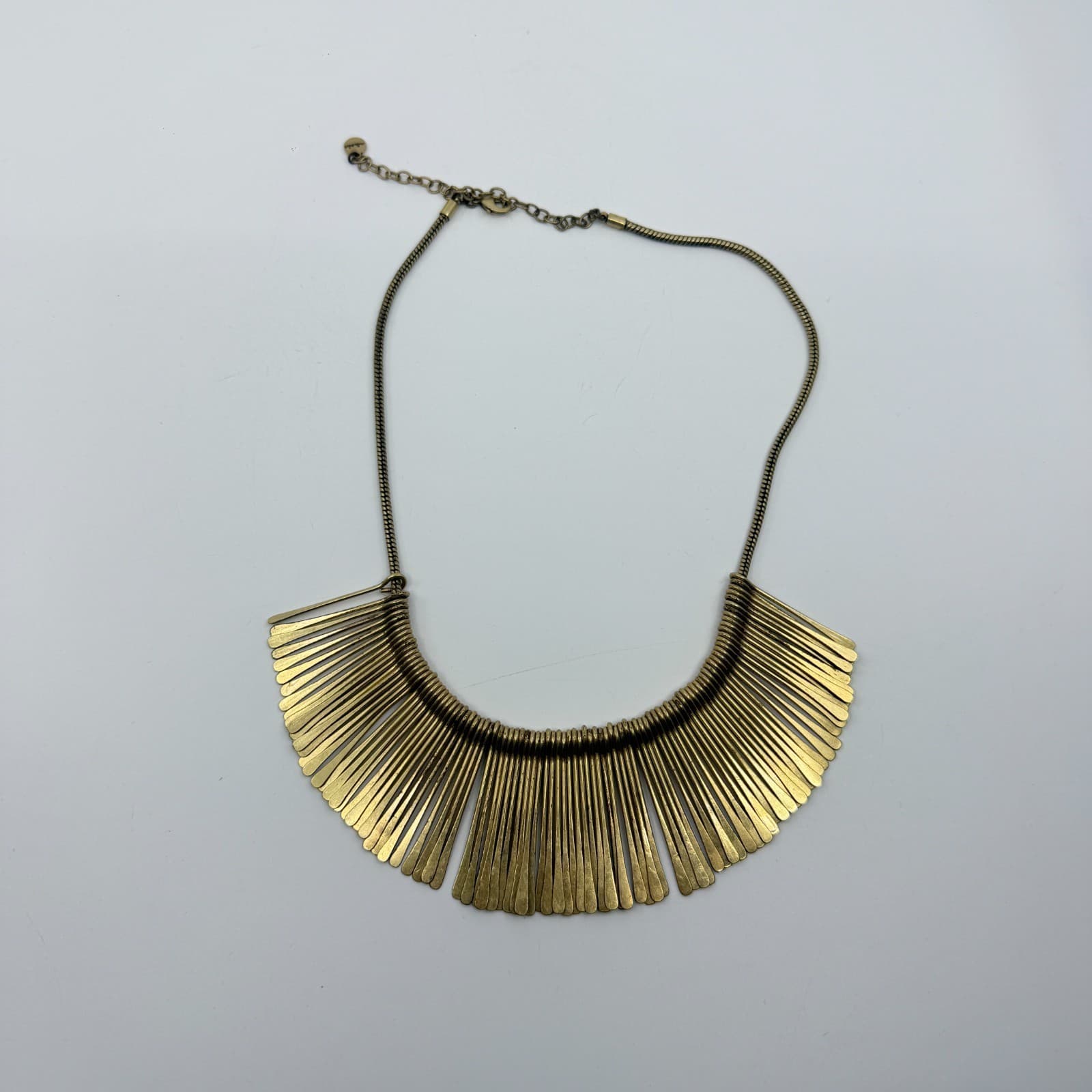 Gold Tone Statement Bib Necklace Fringe Design Bold Metal Collar Fashion Piece - Thumbnail 8