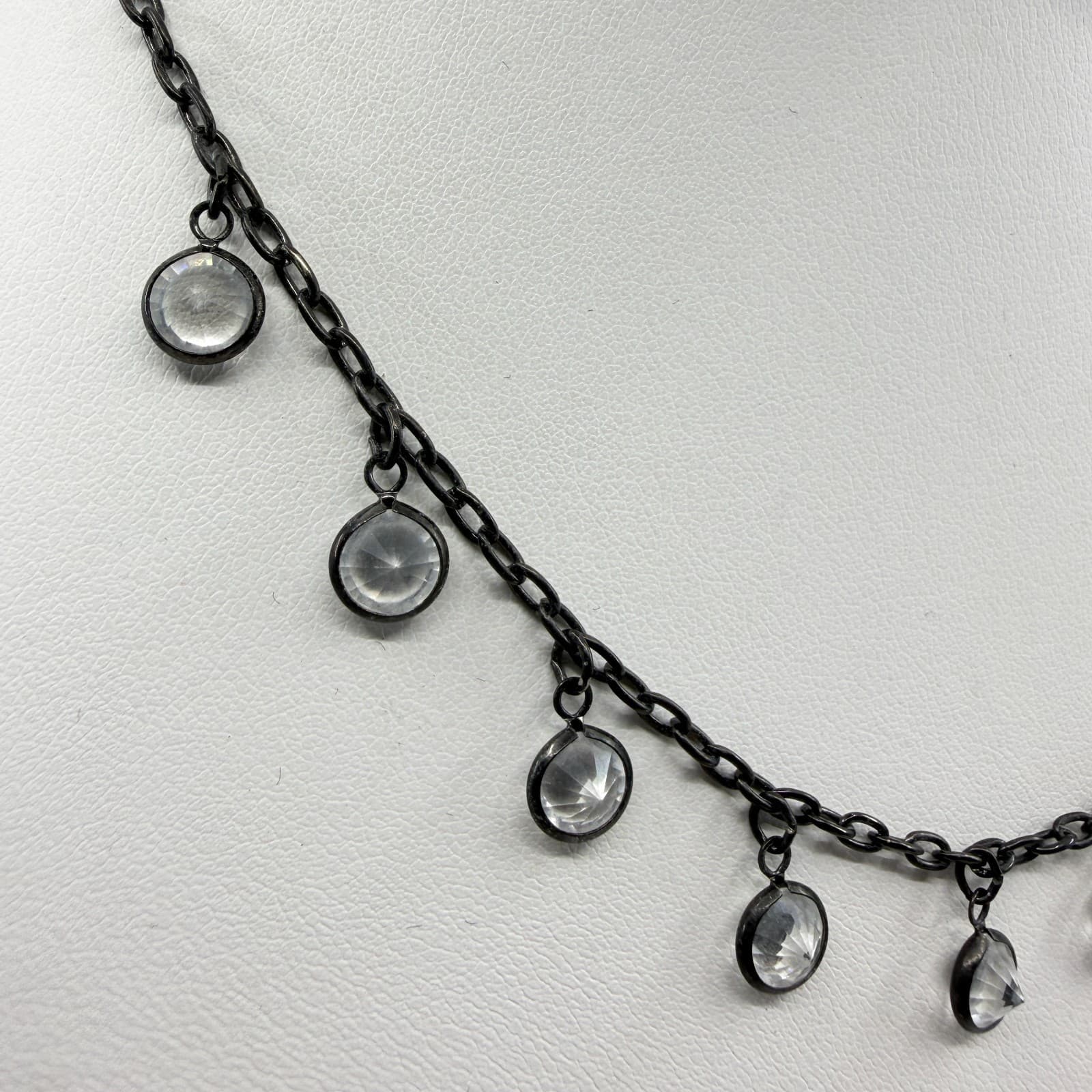 Black Chain Necklace with Clear Crystal Dangle Charms Gothic Statement Jewelry - Thumbnail 3