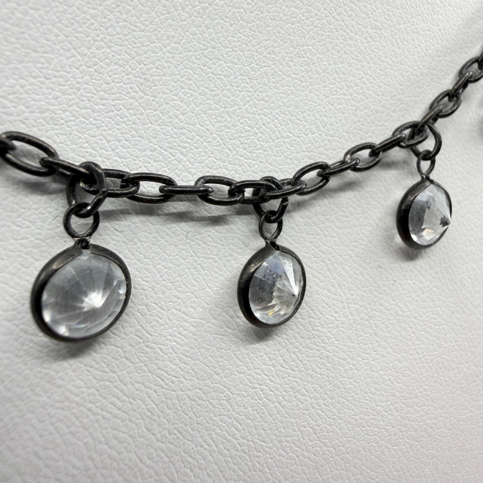 Black Chain Necklace with Clear Crystal Dangle Charms Gothic Statement Jewelry - Thumbnail 7