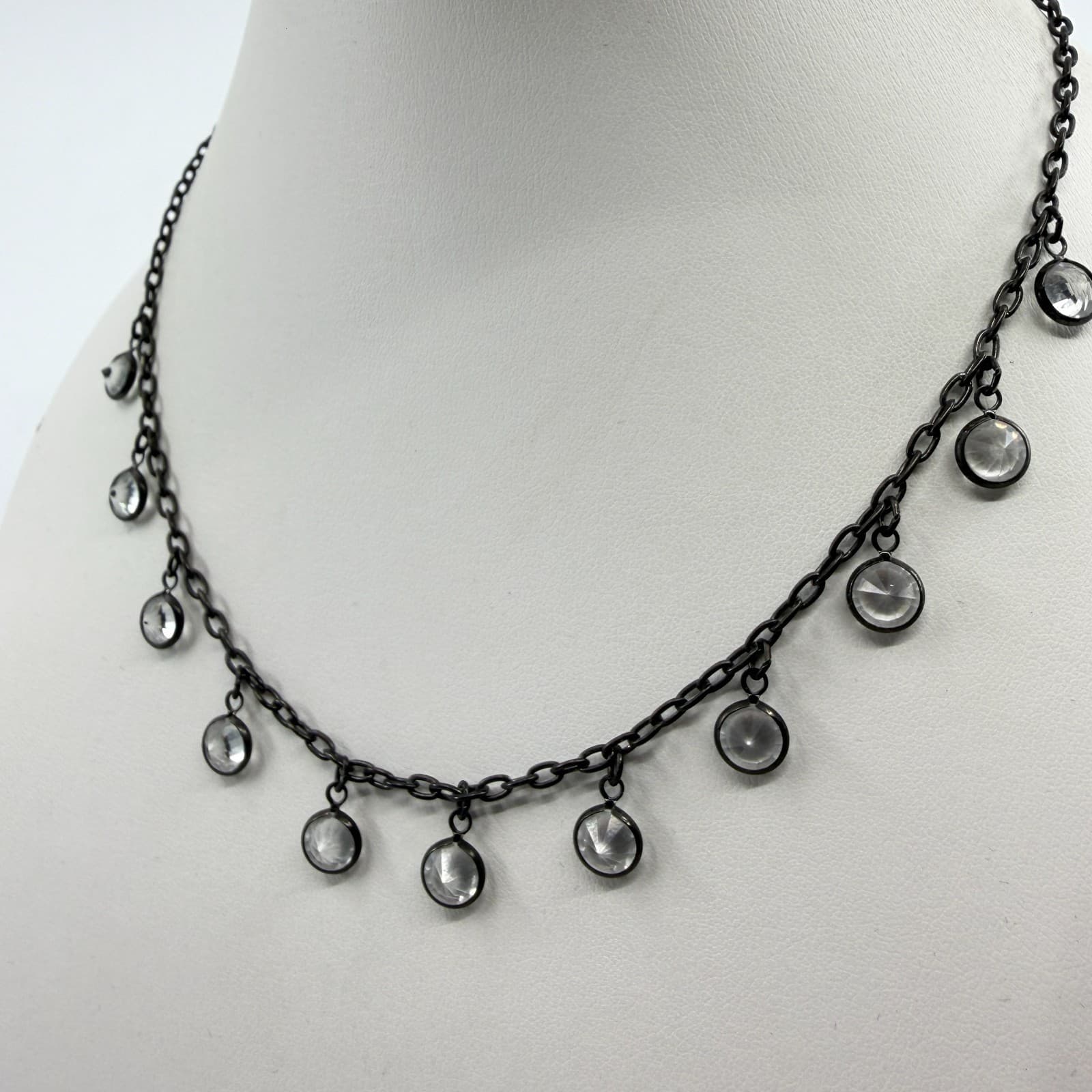 Black Chain Necklace with Clear Crystal Dangle Charms Gothic Statement Jewelry - Thumbnail 5