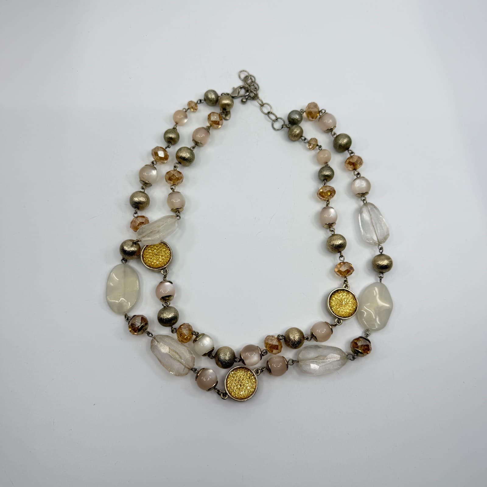 Ann Taylor Beaded Multi Strand Necklace Champagne Gold Tone Statement Boho Chic - Thumbnail 9