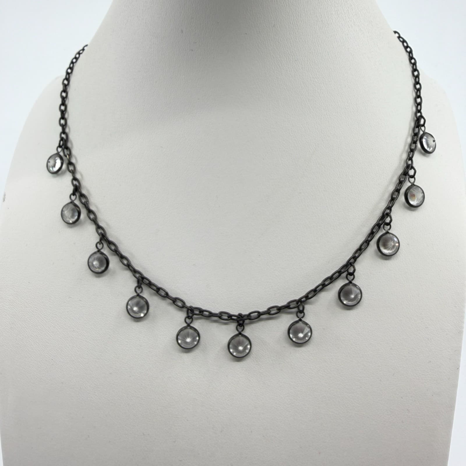 Black Chain Necklace with Clear Crystal Dangle Charms Gothic Statement Jewelry - Thumbnail 6