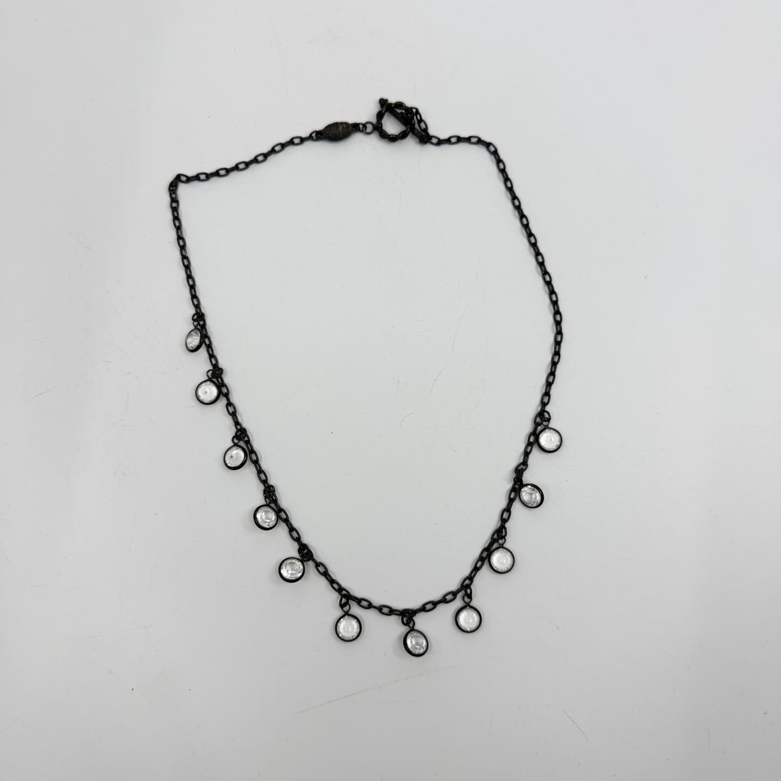 Black Chain Necklace with Clear Crystal Dangle Charms Gothic Statement Jewelry - Thumbnail 9