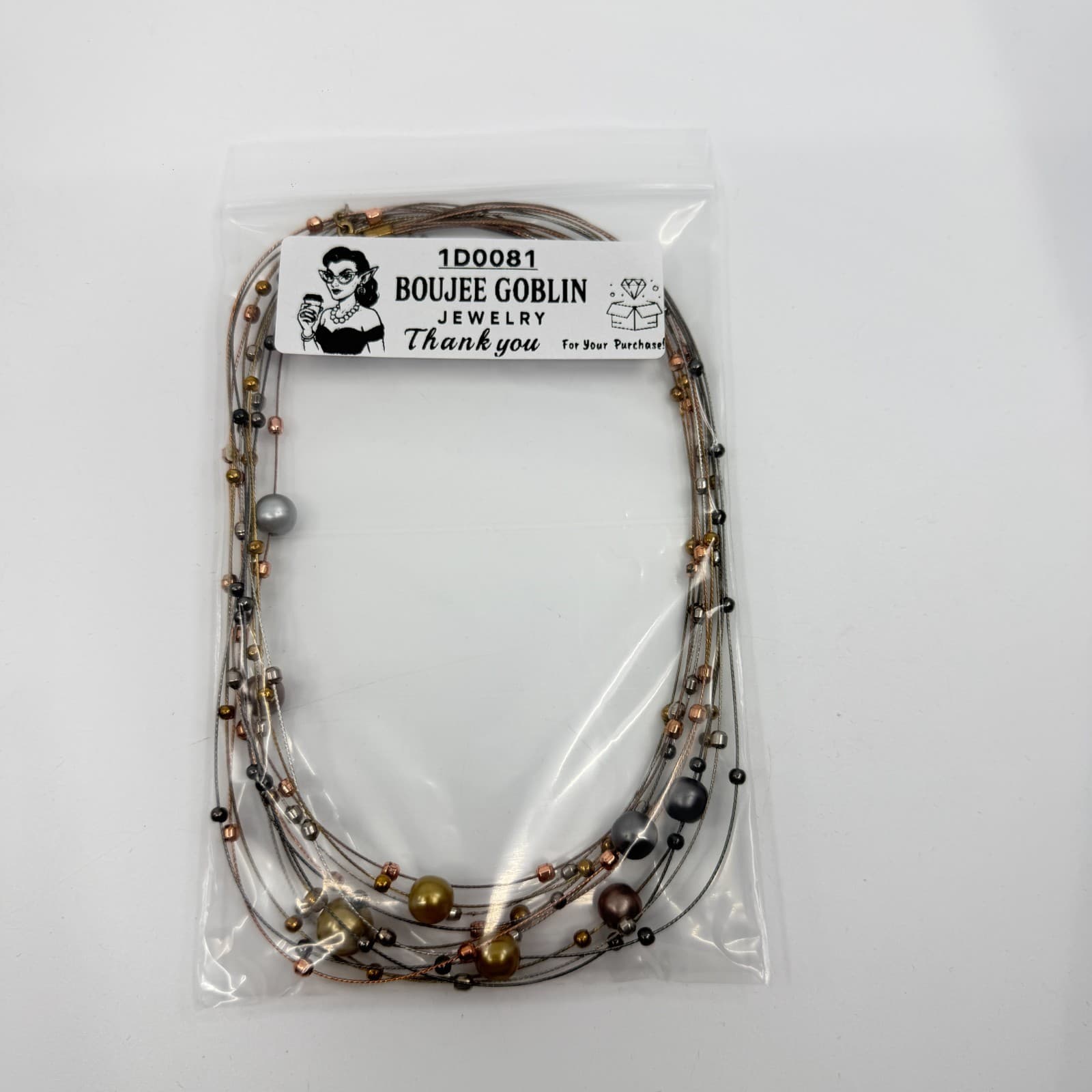 Multi Strand Wire Necklace Mixed Metallic Beads Statement Layered Jewelry Gift - Thumbnail 12