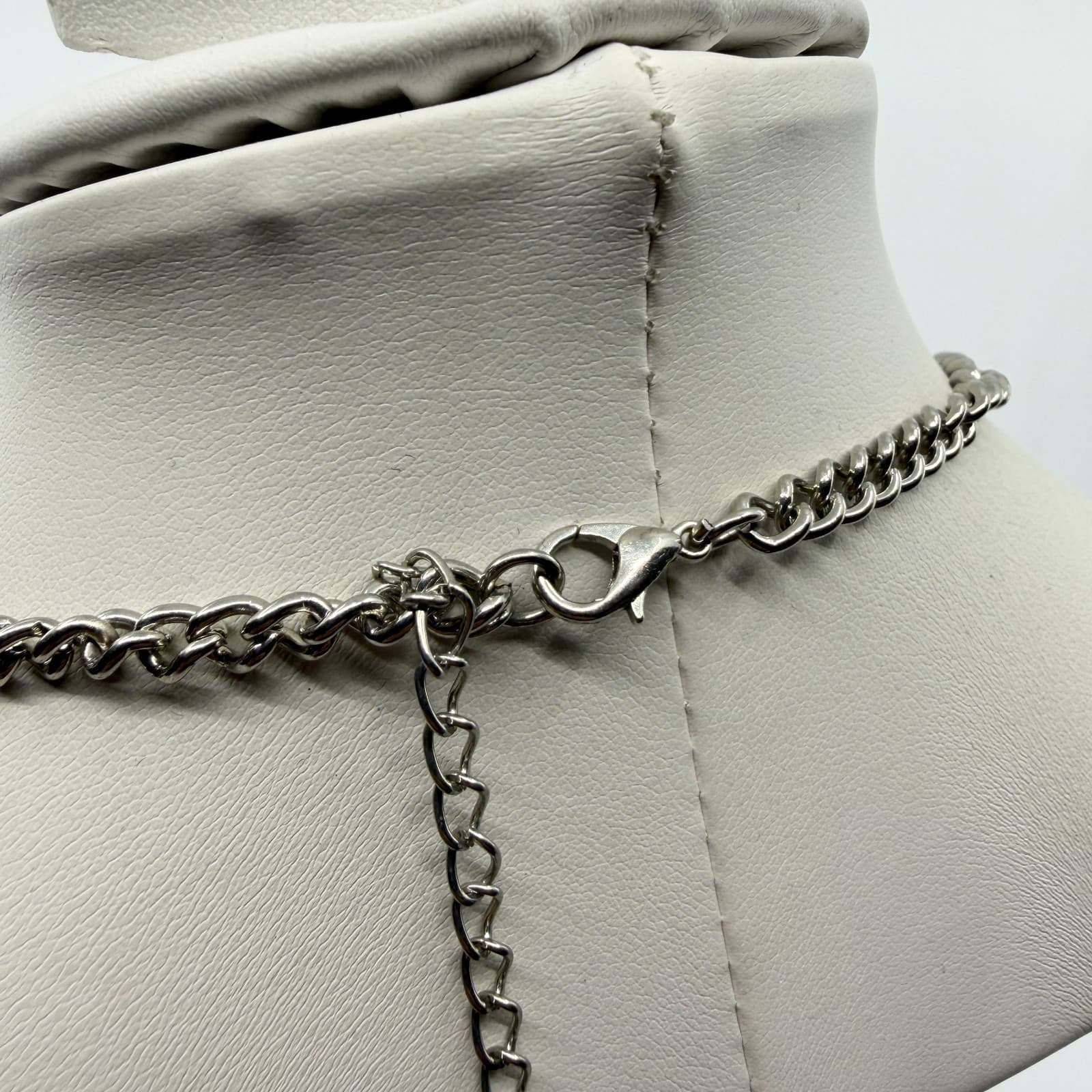 Glamorous Statement Necklace Clear Crystal Teardrop Faux Pearl Silver Tone Party - Thumbnail 11