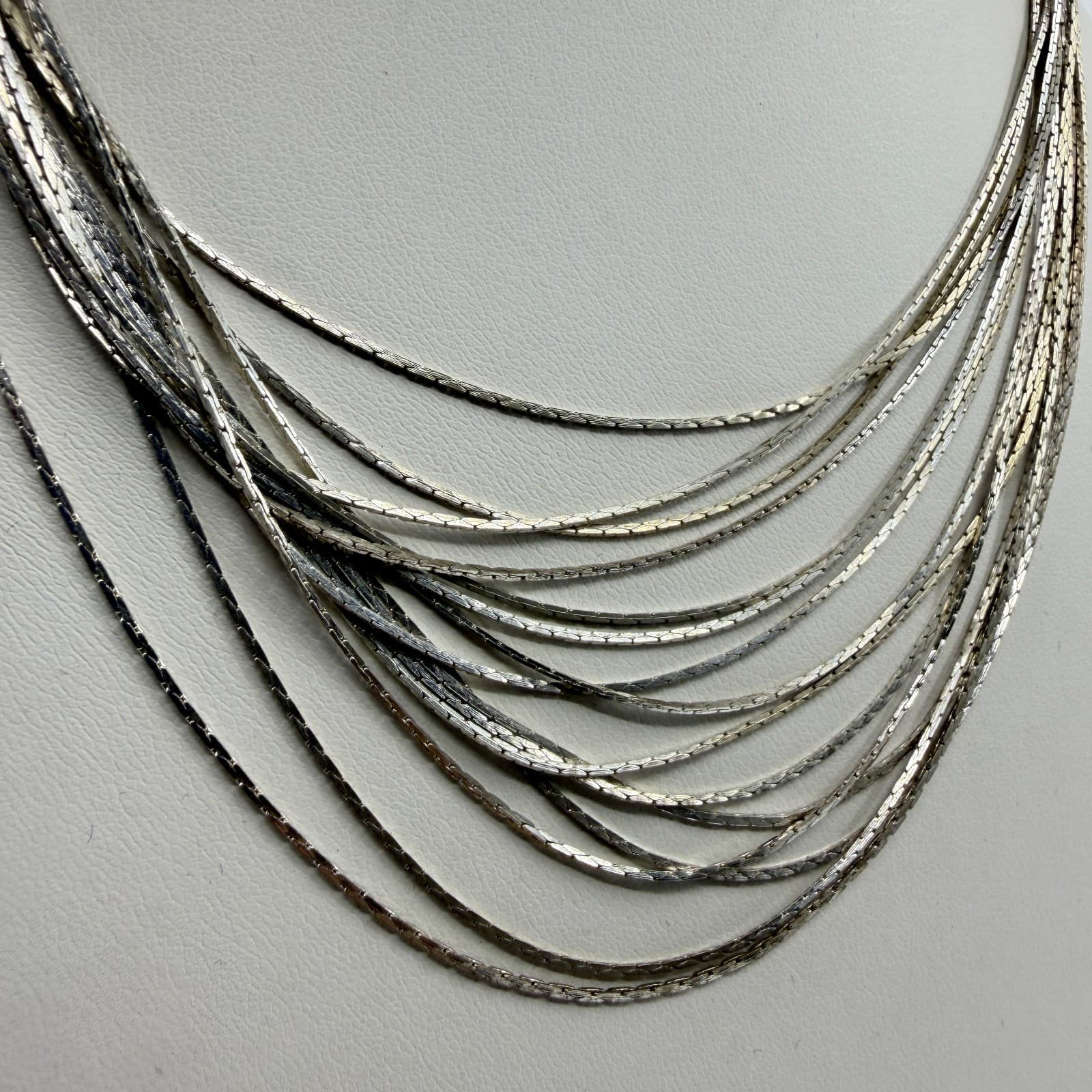 Multi-Strand Silver Tone Snake Chain Necklace Layered Statement Boho Festival - Thumbnail 3