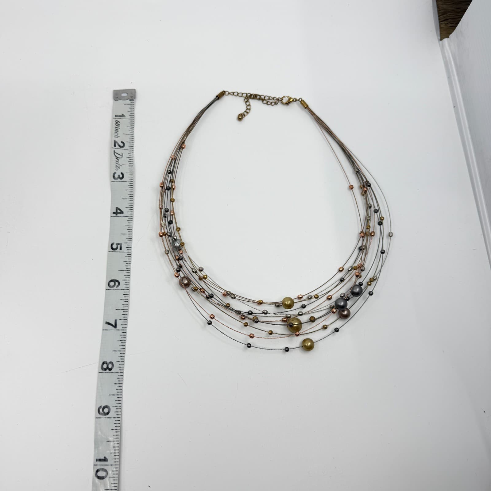 Multi Strand Wire Necklace Mixed Metallic Beads Statement Layered Jewelry Gift - Thumbnail 11