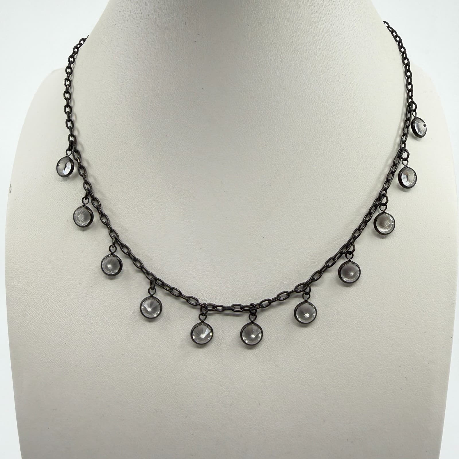 Black Chain Necklace with Clear Crystal Dangle Charms Gothic Statement Jewelry - Thumbnail 2