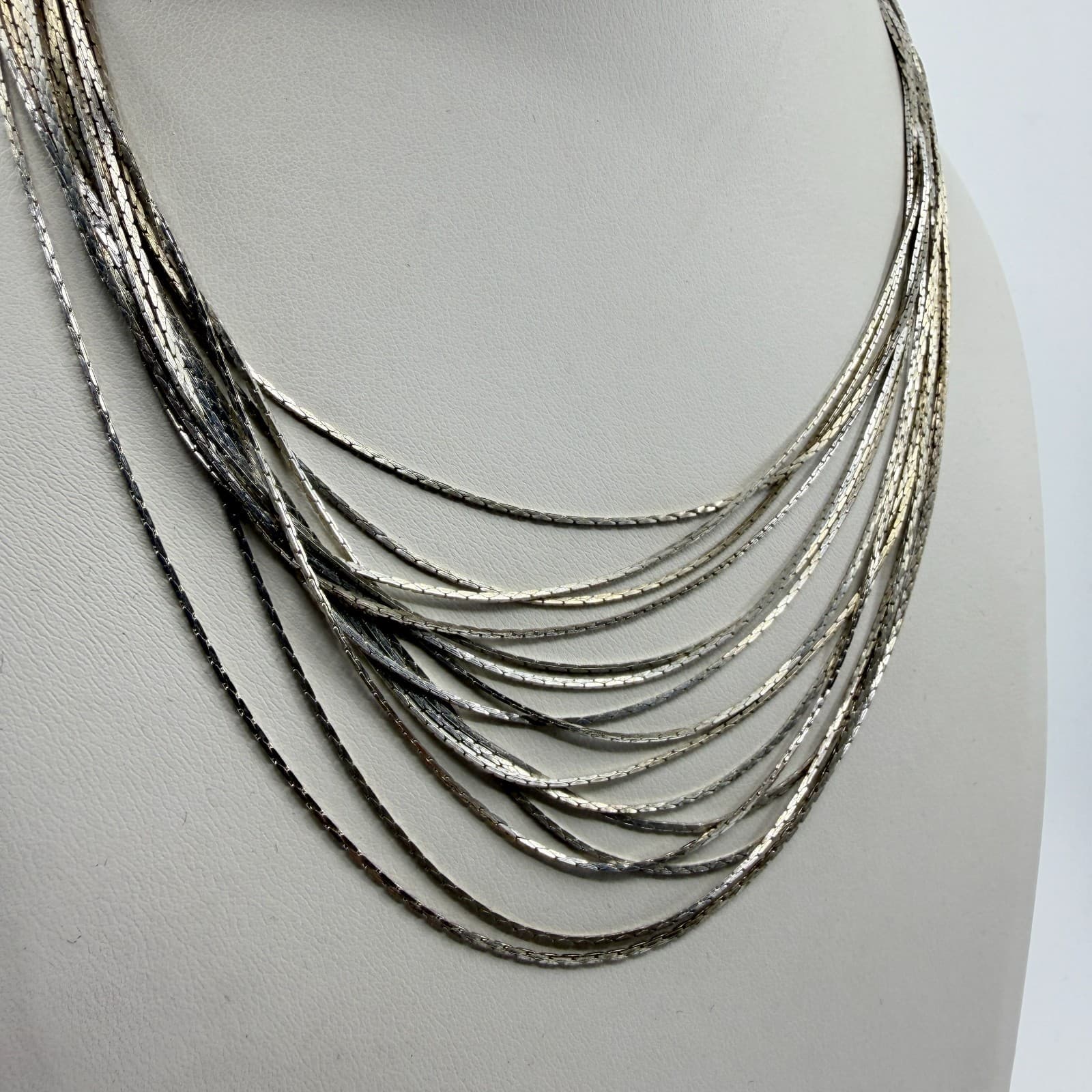 Multi-Strand Silver Tone Snake Chain Necklace Layered Statement Boho Festival - Thumbnail 5