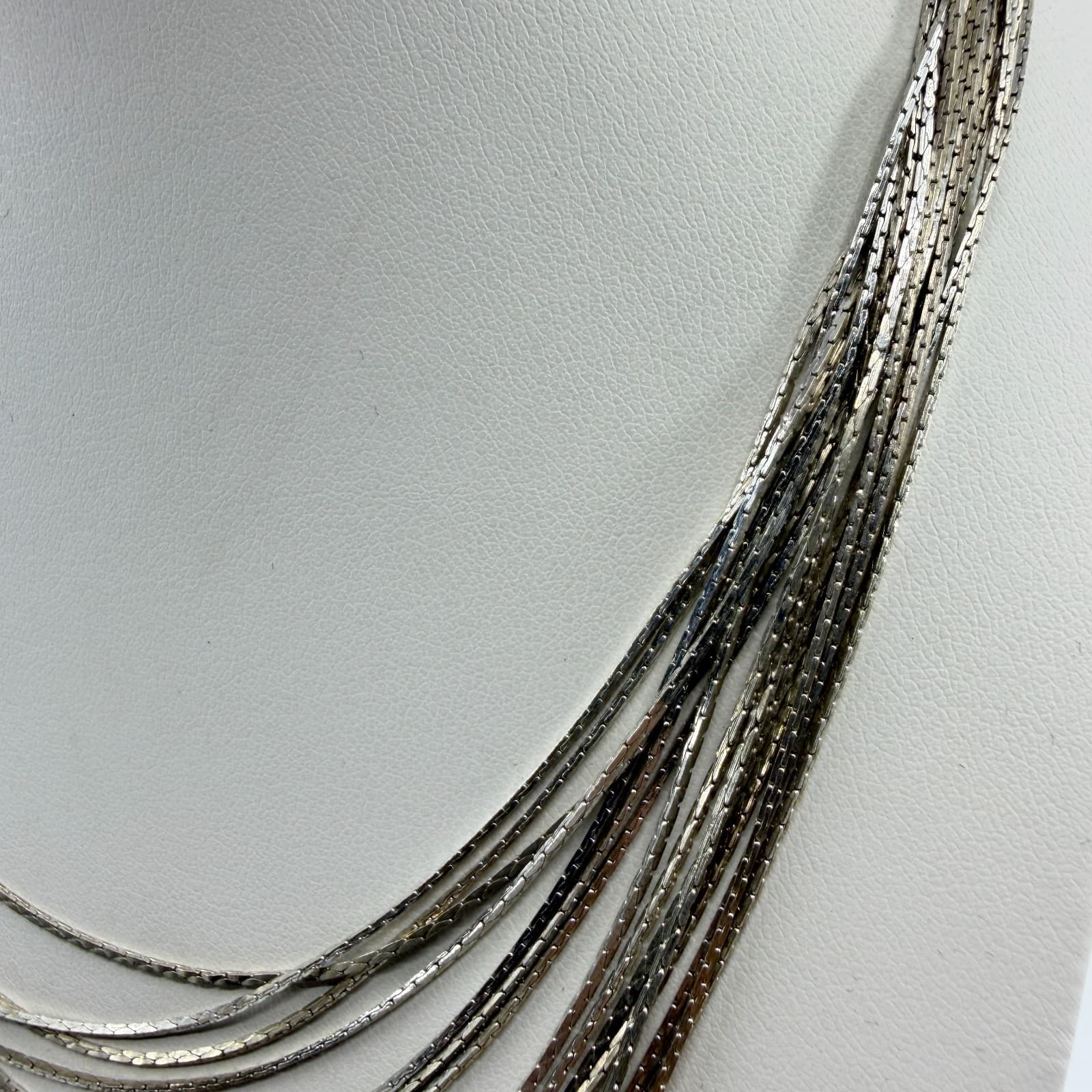 Multi-Strand Silver Tone Snake Chain Necklace Layered Statement Boho Festival - Thumbnail 9