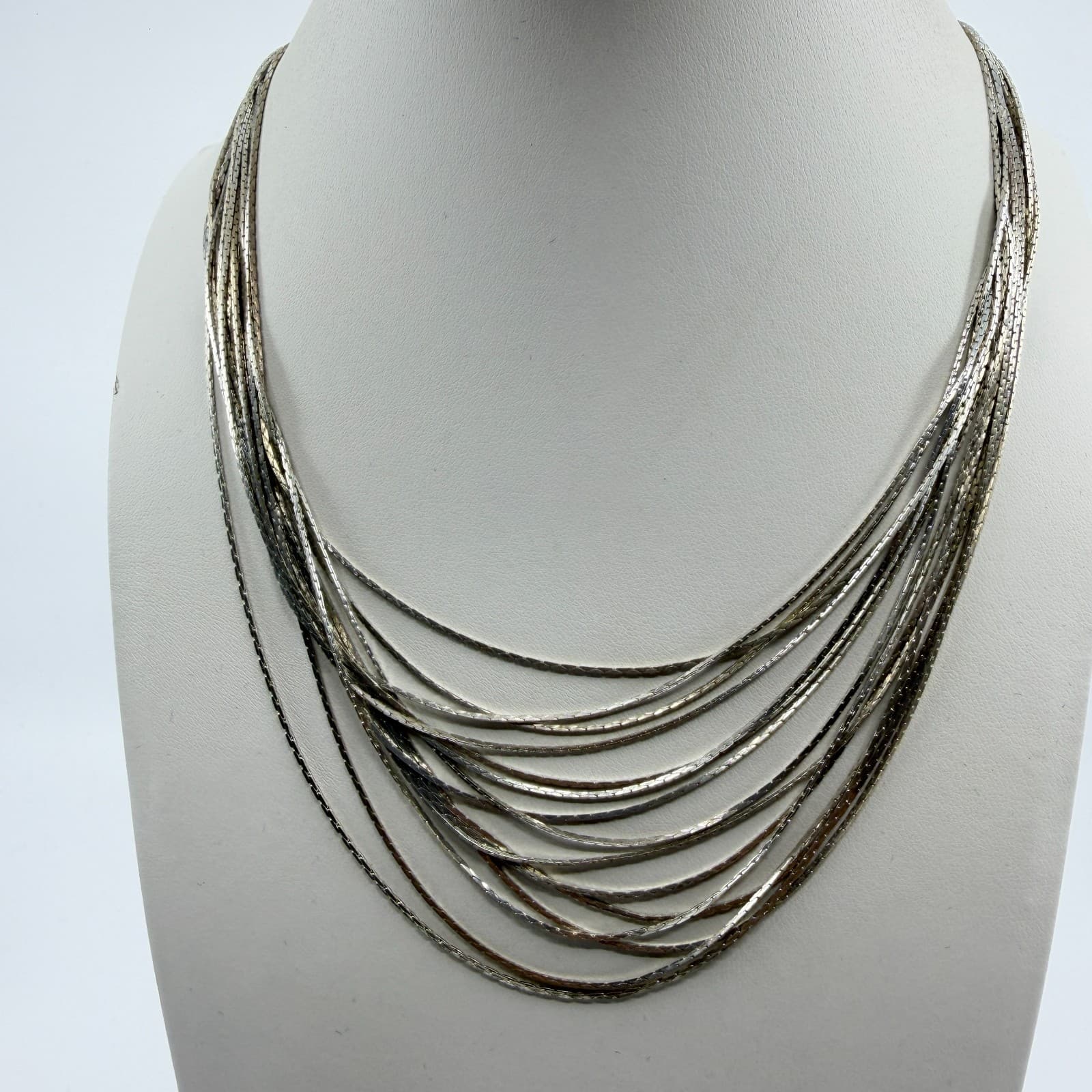 Multi-Strand Silver Tone Snake Chain Necklace Layered Statement Boho Festival - Thumbnail 10
